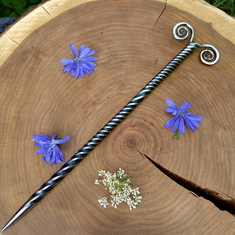 Luna Ignis Artisan Iron Wand with Neolithic Spirals