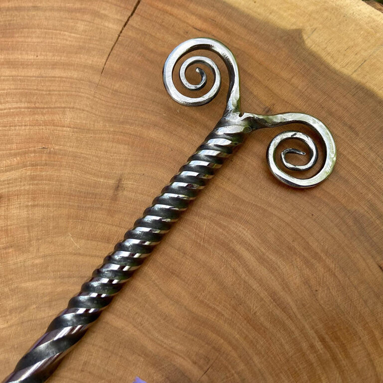 Luna Ignis Artisan Iron Wand with Neolithic Spirals