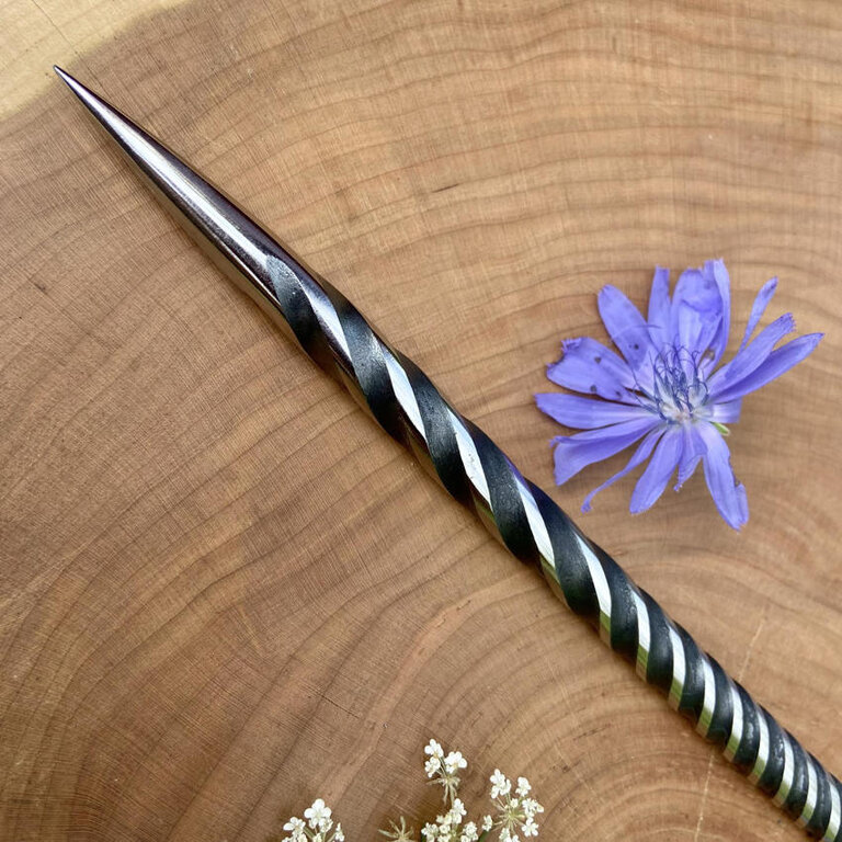 Luna Ignis Artisan Iron Wand with Neolithic Spirals