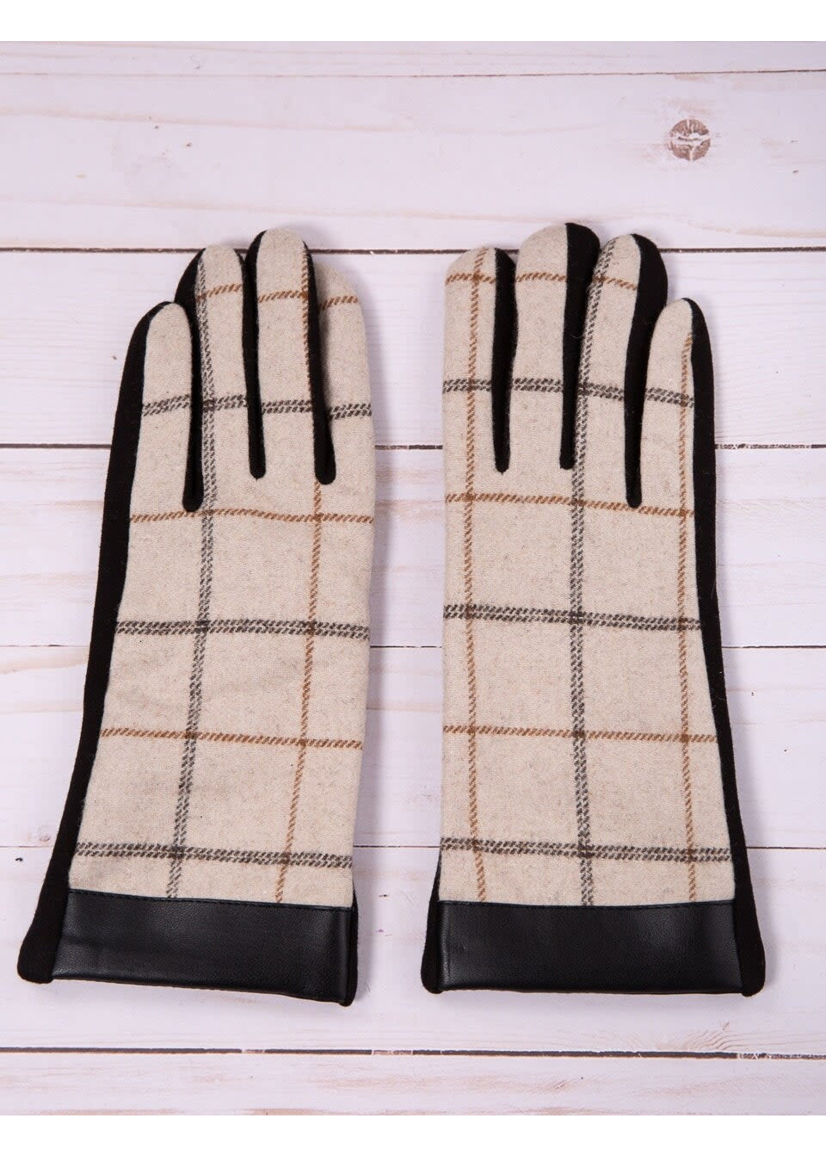 Beige Plaid Texting Gloves