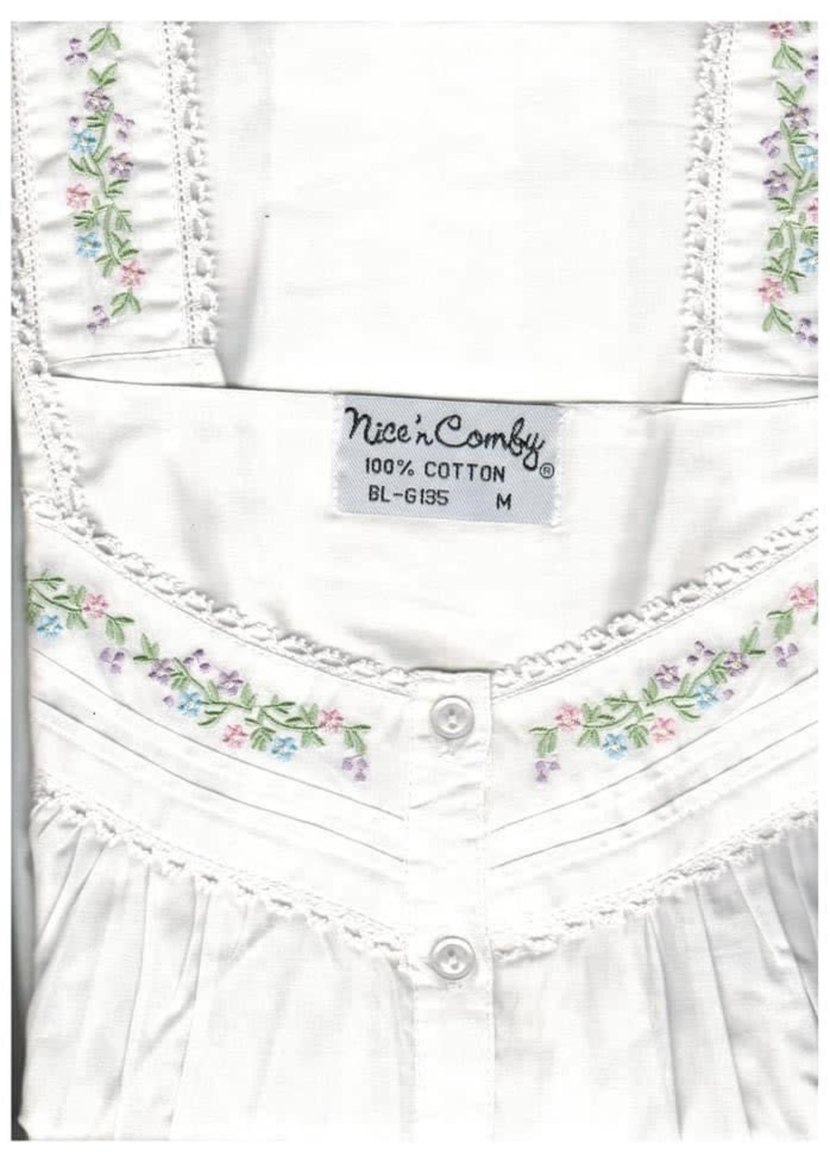 Nice n' Comfy Embroidered Nightgown with Multicolour Flowers