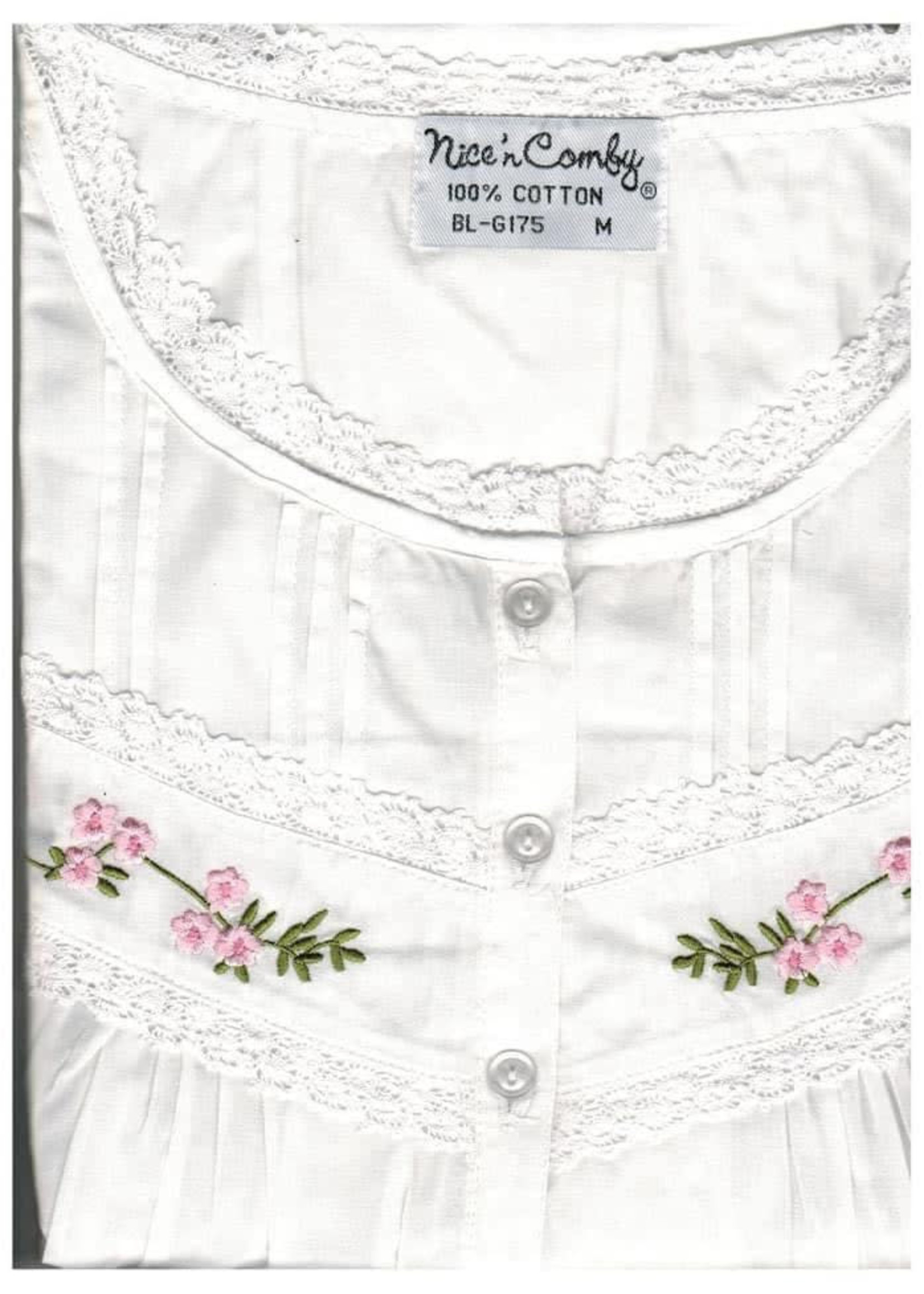 Nice n' Comfy Embroidered Nightgown with Pink Flowers