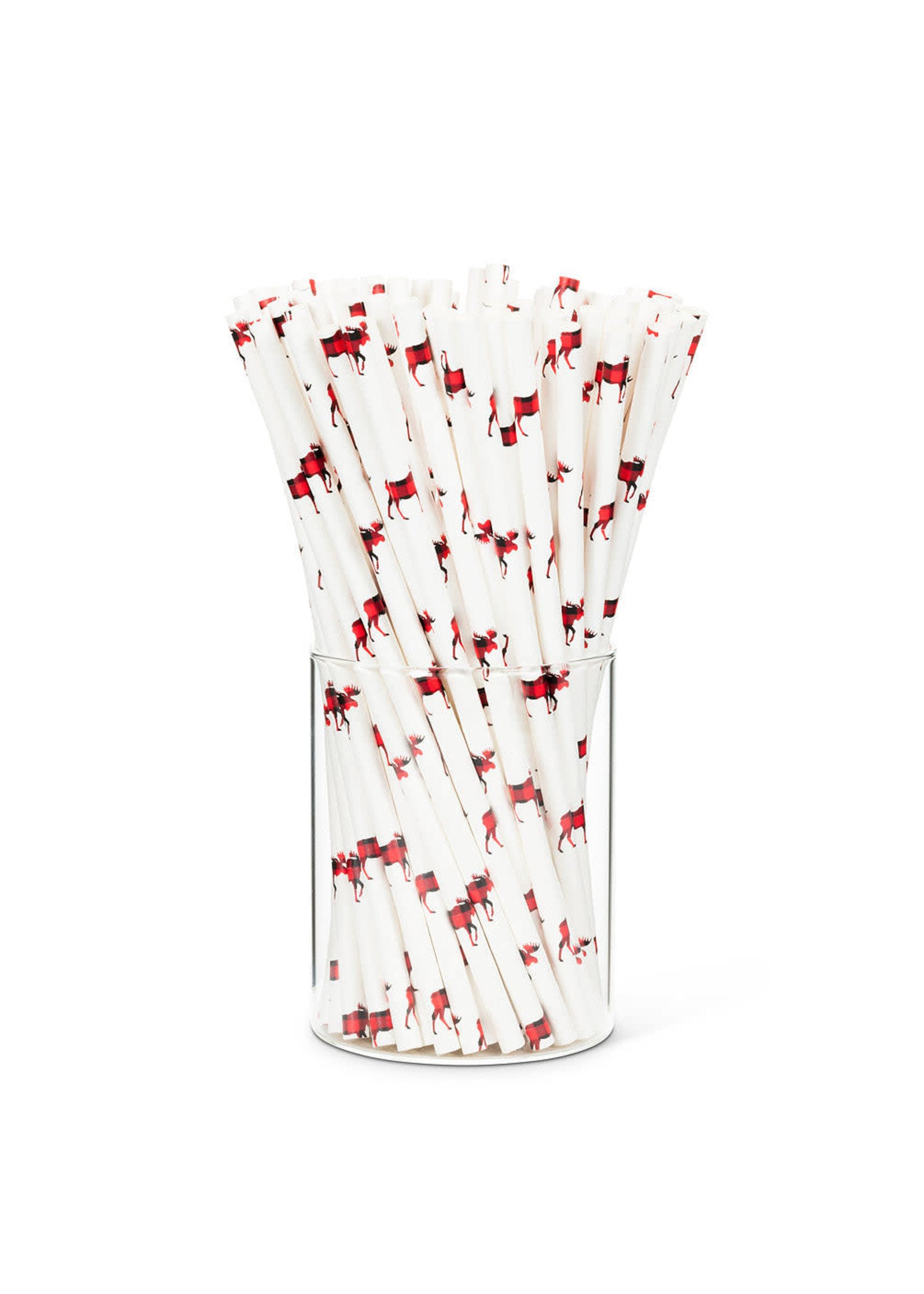 Buffalo Plaid Moose Paper Straws