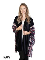 Velvet Cape Top with Geometric Mesh Embroidery in Navy