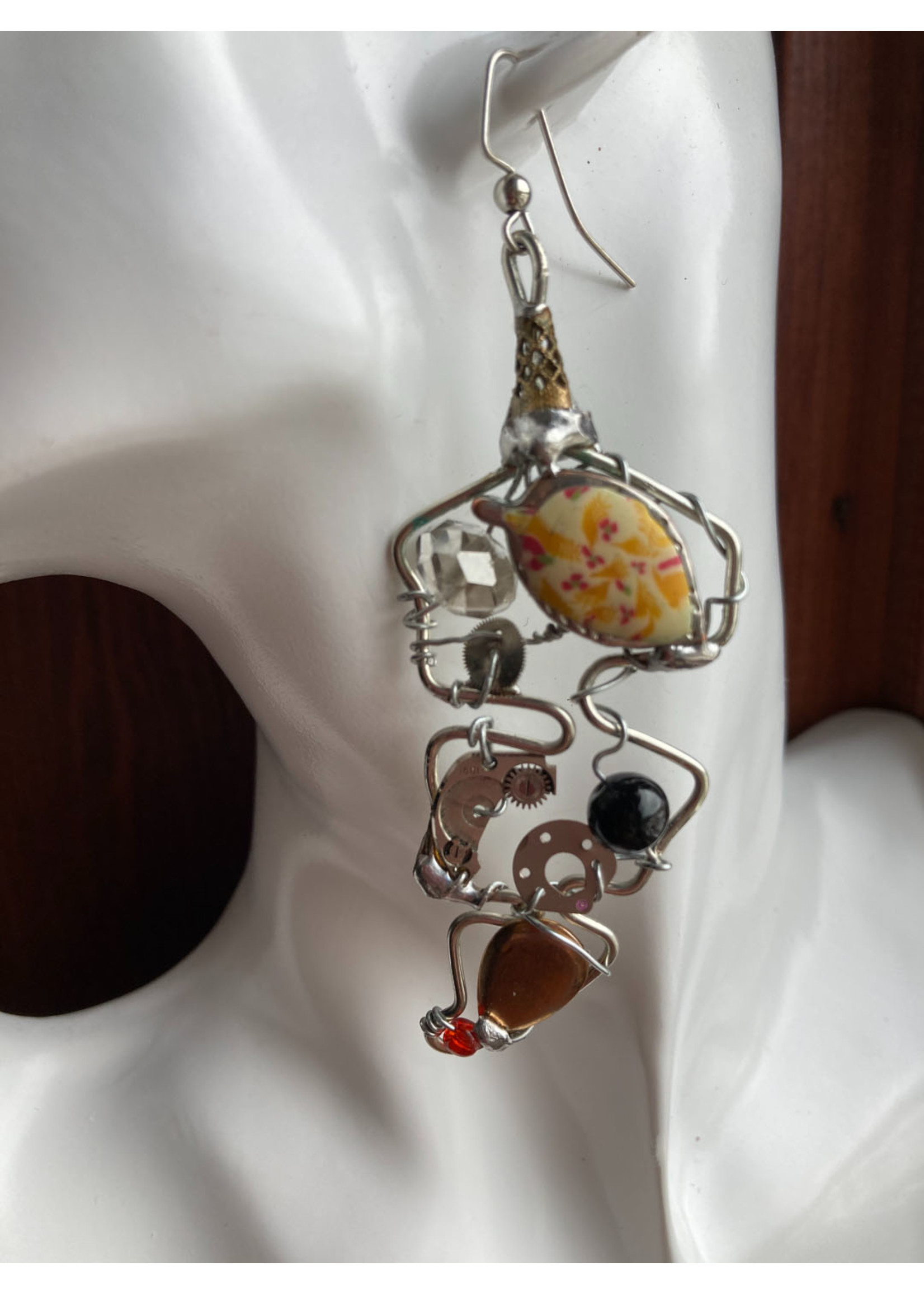 The Grumpy Toad Steampunk Feather Multicolour Earrings