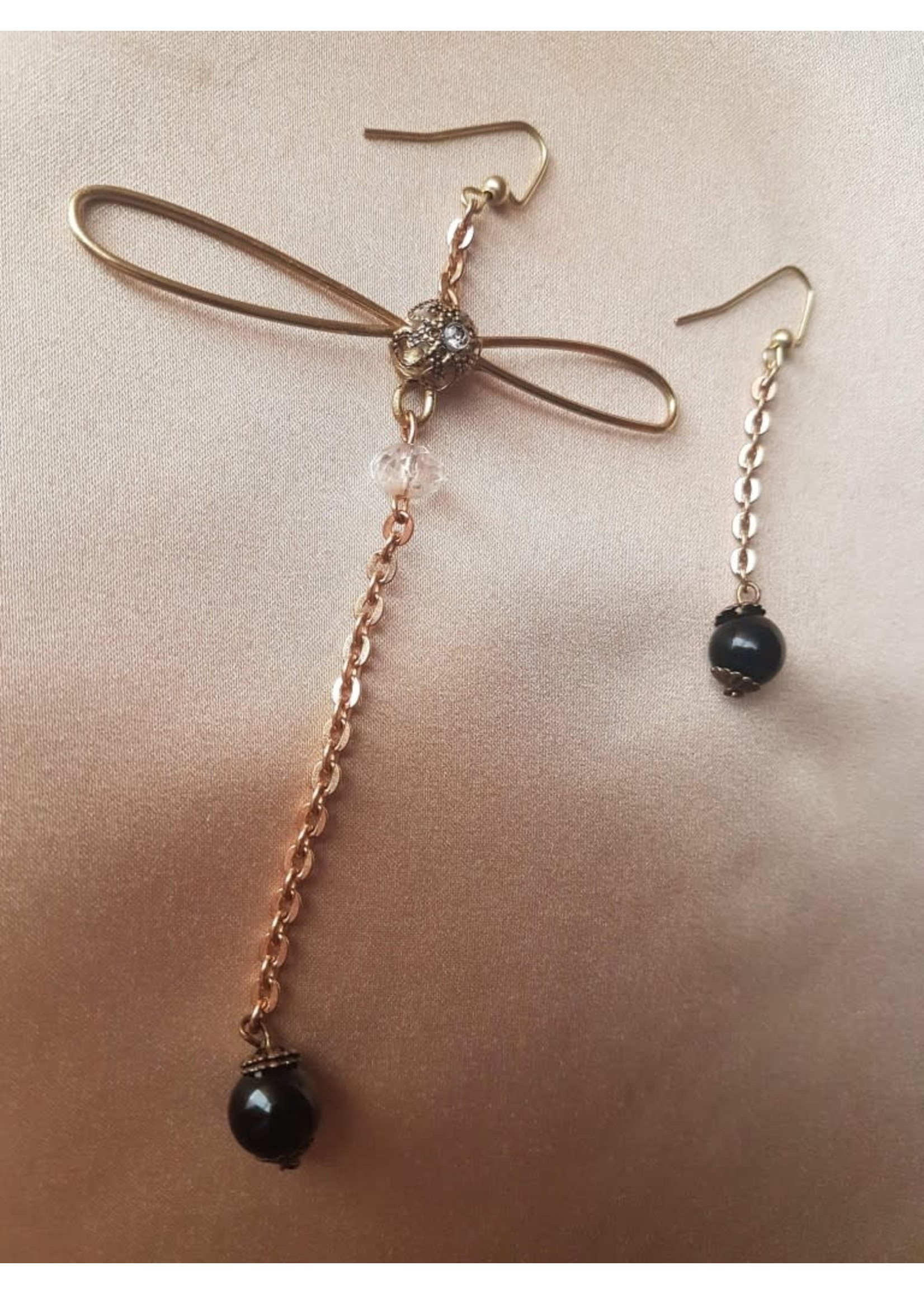 The Grumpy Toad Asymmetrical Black Dragonfly Earrings