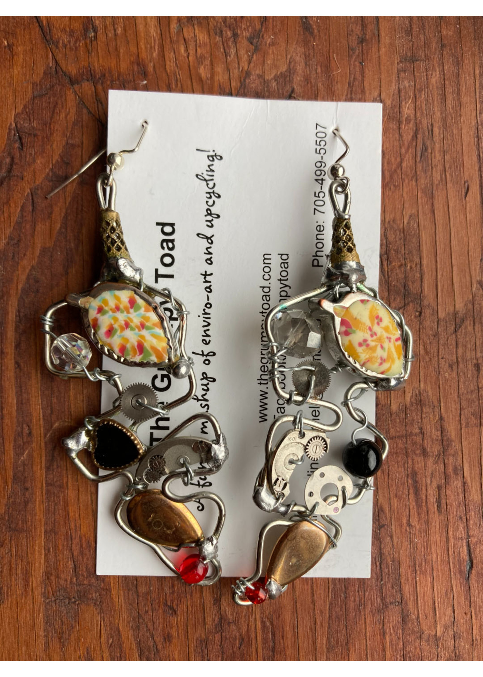 The Grumpy Toad Steampunk Feather Multicolour Earrings