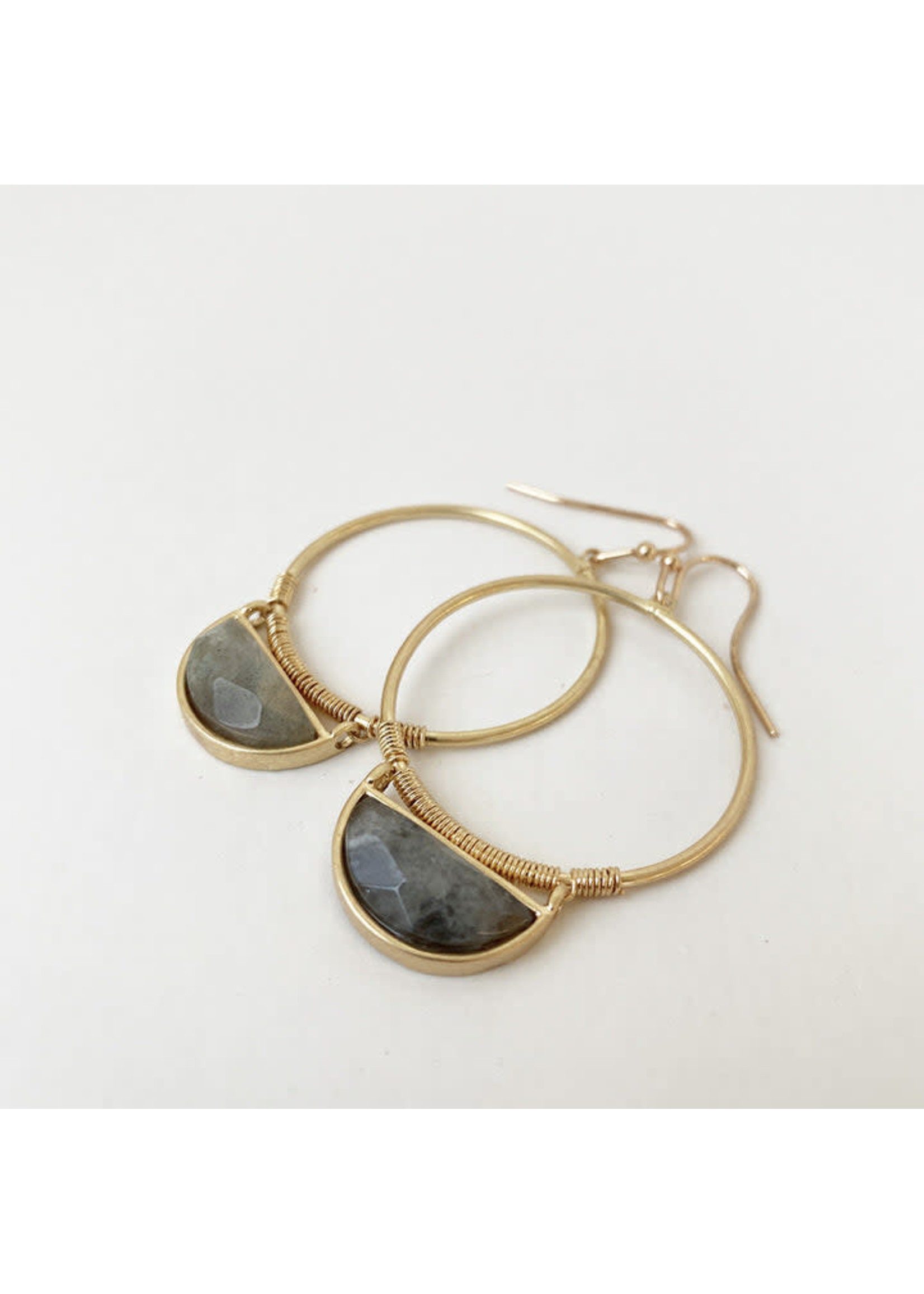 Caracol Grey & Gold Hoops with a Real Stone Drop