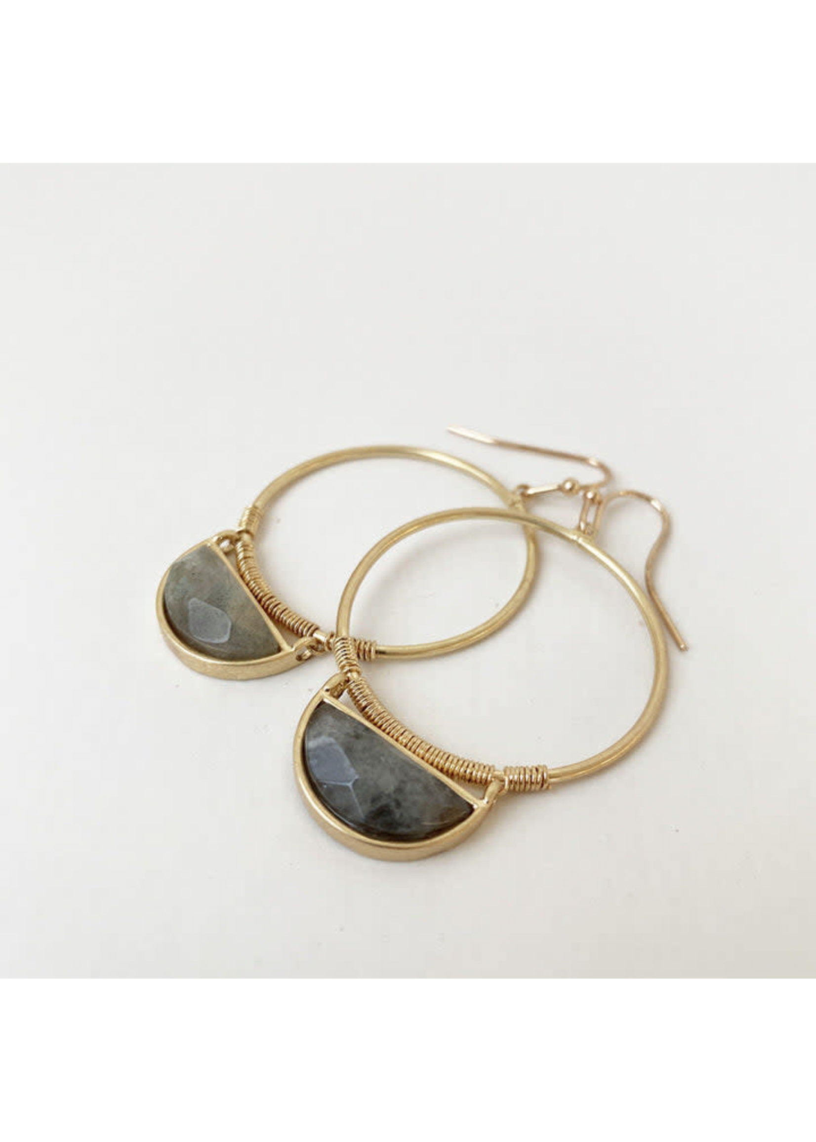 Grey & Gold Hoops with a Real Stone Drop