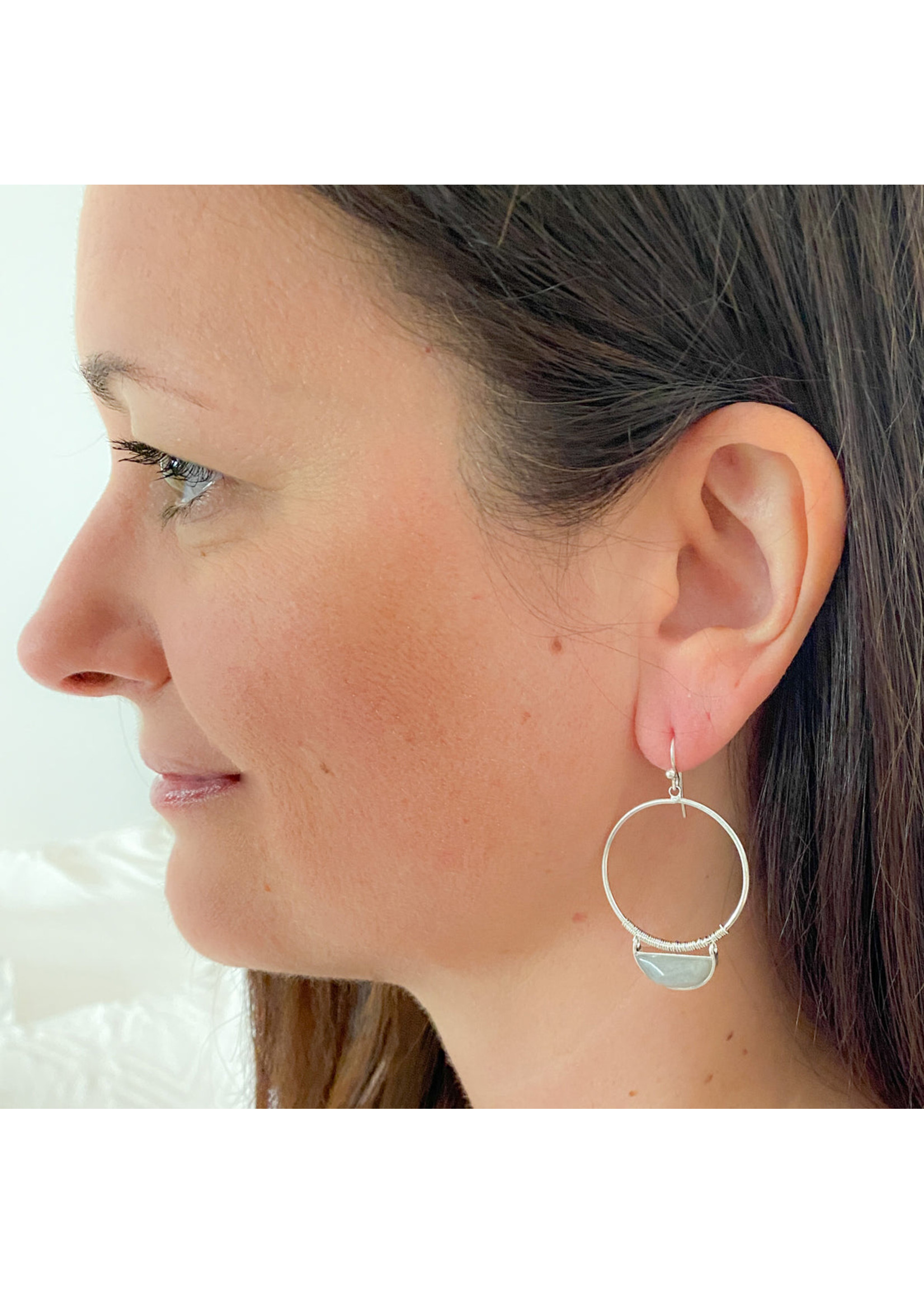 Caracol Grey & Gold Hoops with a Real Stone Drop