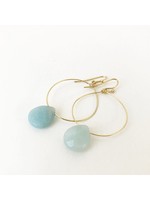 Caracol Turquoise & Gold Delicate Hoops with a Real Stone Drop