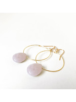 Caracol Pink & Gold Delicate Hoops with a Real Stone Drop