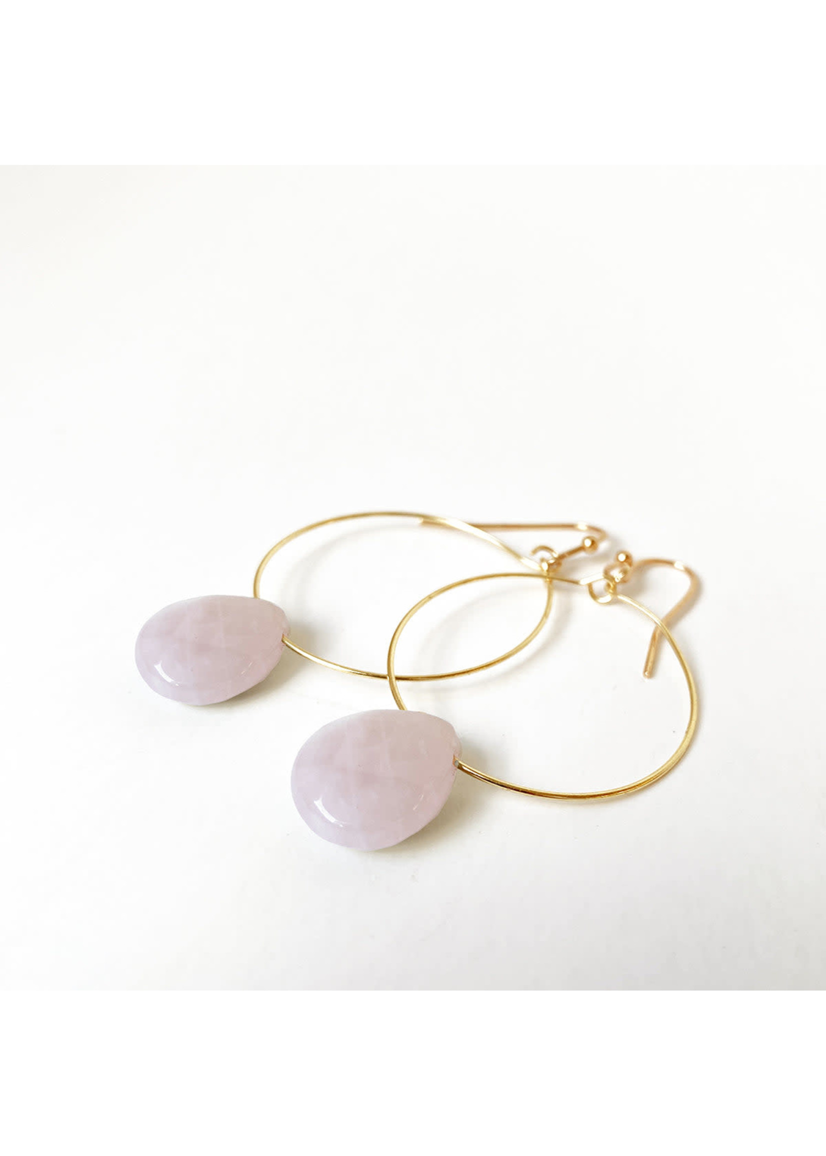 Pink & Gold Delicate Hoops with a Real Stone Drop