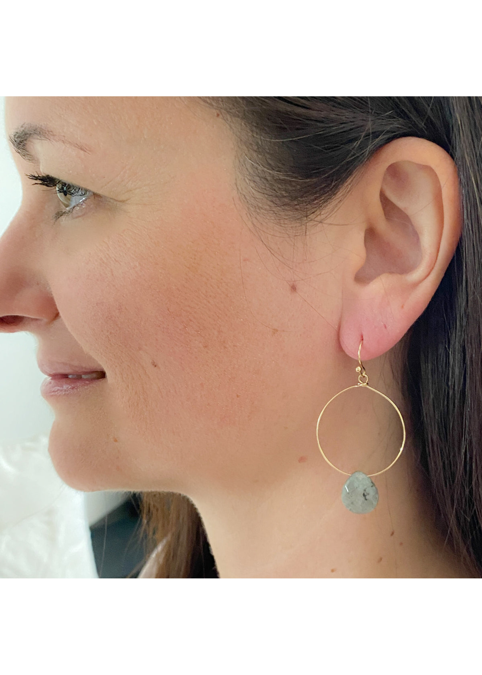 Caracol Pink & Gold Delicate Hoops with a Real Stone Drop