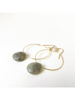 Caracol Bo Grey & Gold Delicate Hoops with a Real Stone Drop