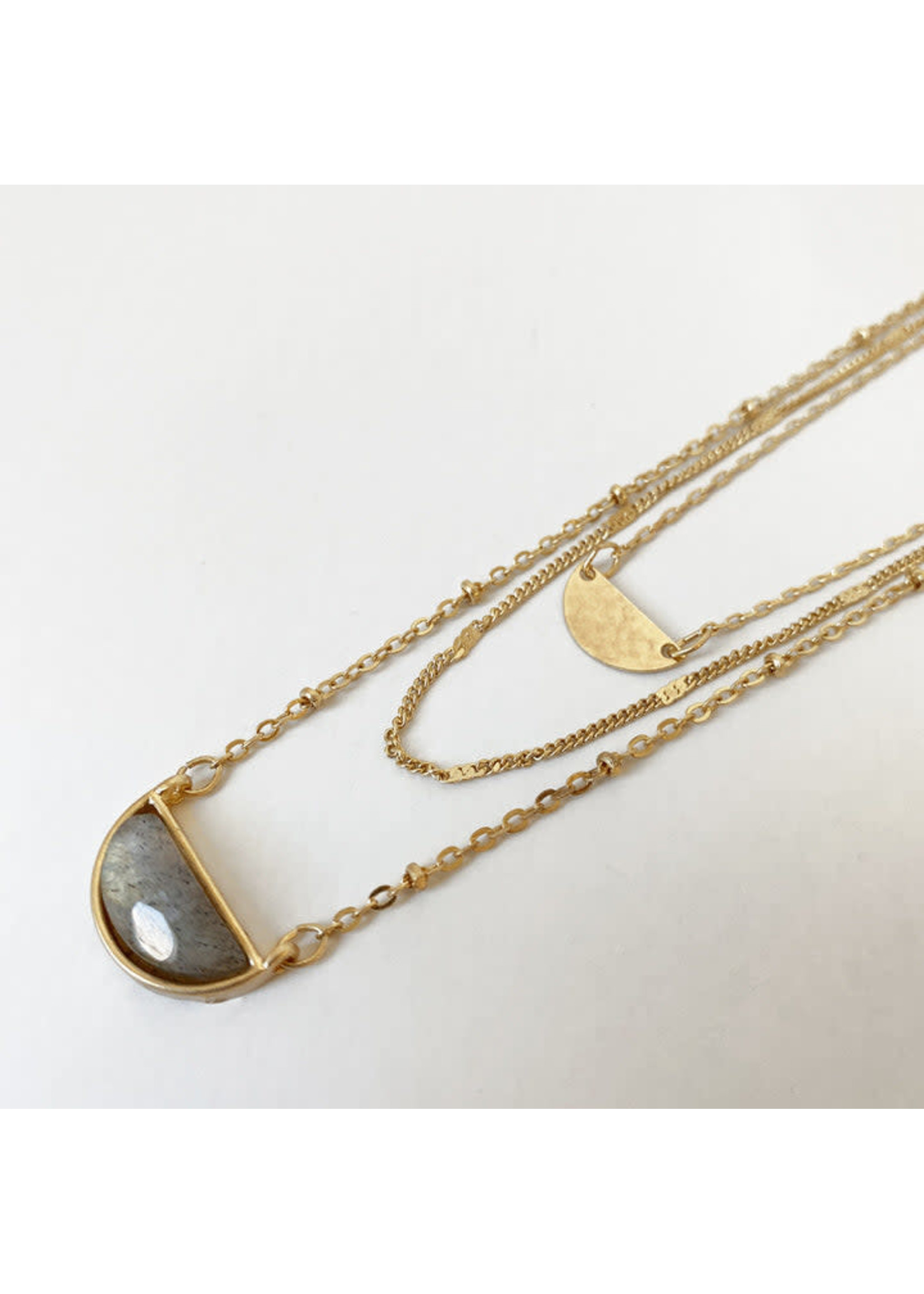 Caracol Grey & Gold Triple Chain Necklace with a Natural Stone