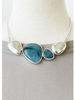 Caracol Grey & Silver Statement Necklace with Metal & Resin on Snake Chain