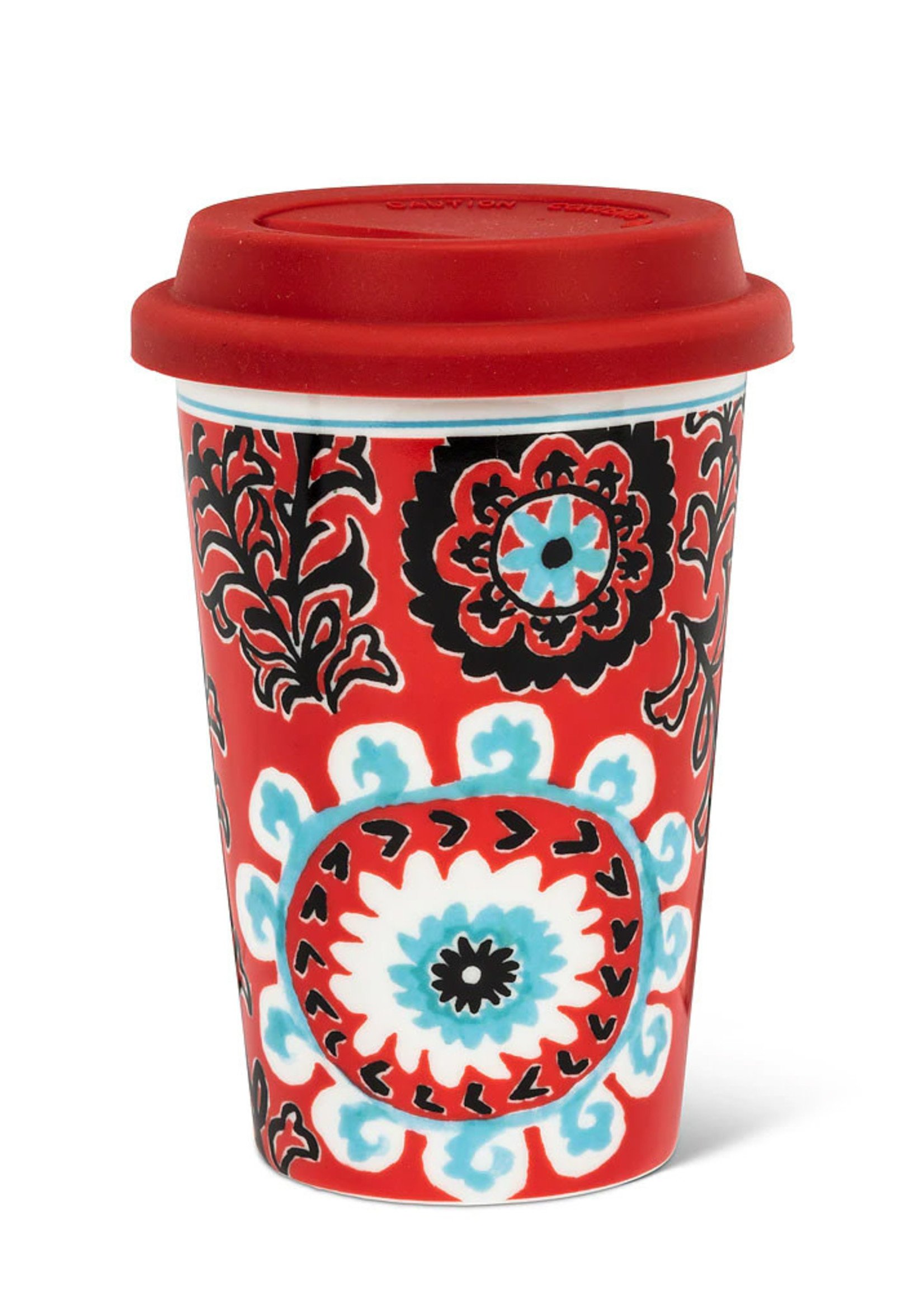 Travel Mug with Silicone Lid - Red Flower