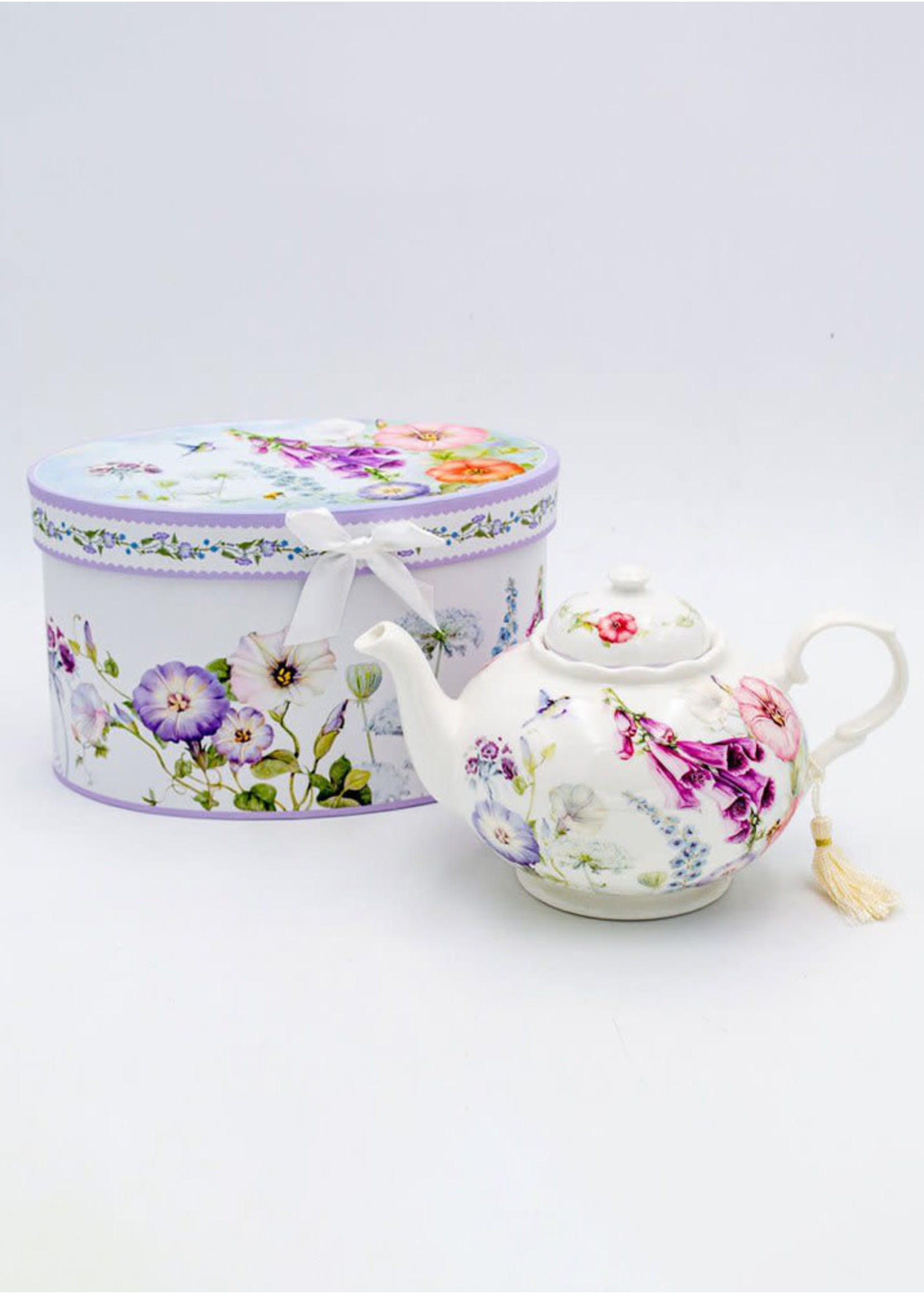 Light Blue Floral Ceramic Teapot with Gift Box