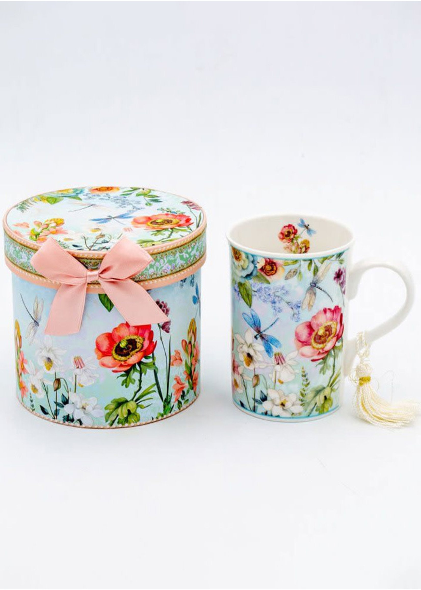 Pale Blue Floral Ceramic Mug with Gift Box