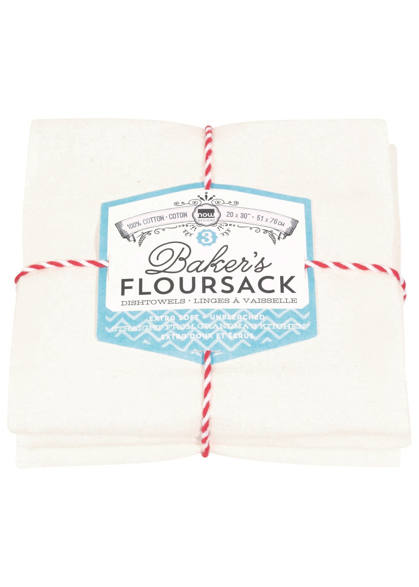 Now Designs Plain Dry goods flour sack tea towels Set of 3