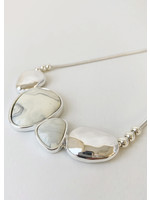 White & Silver Statement Necklace with Metal & Resin on Snake Chain