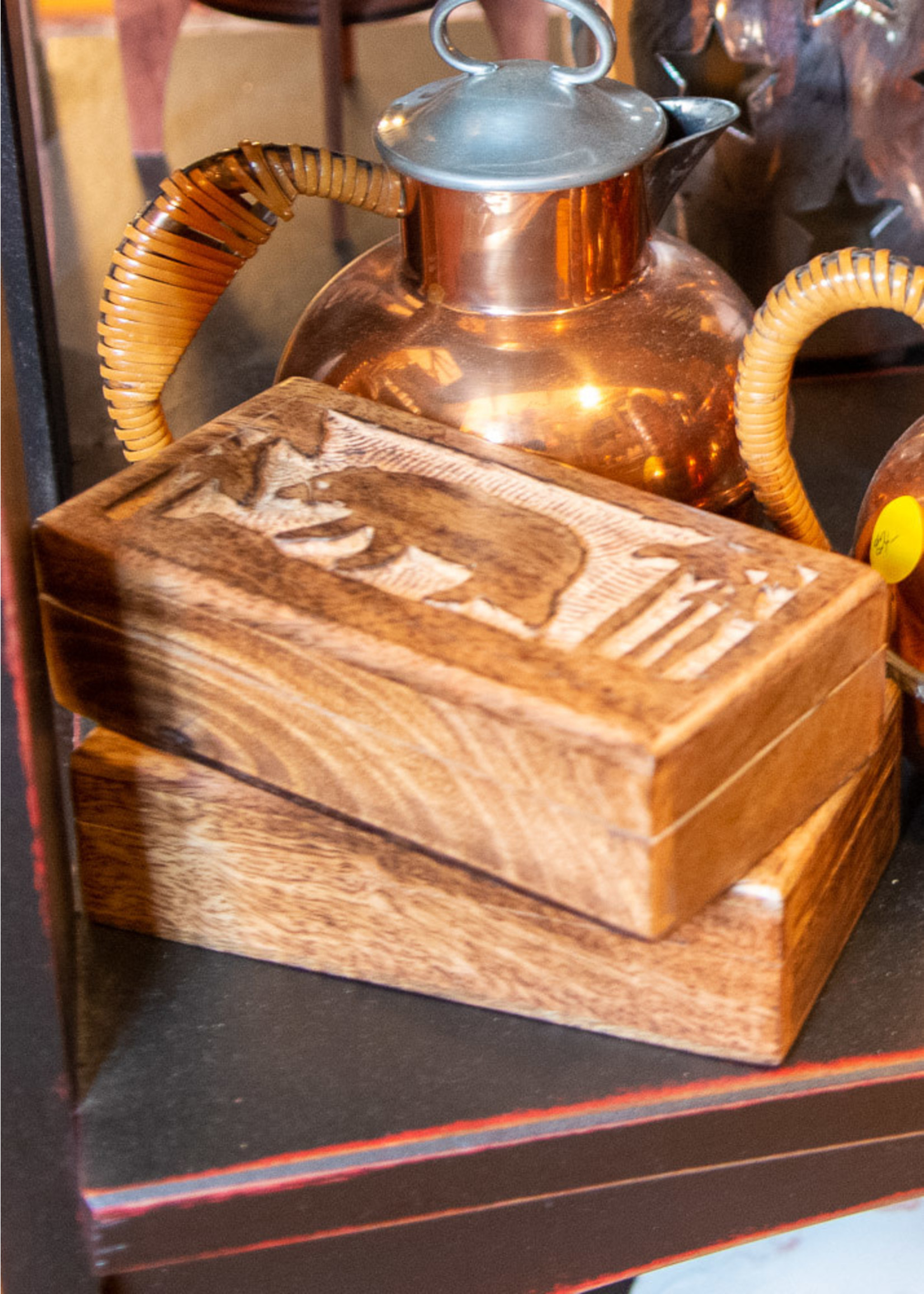 Hand-Carved Mango Wood Bear Trinket Box