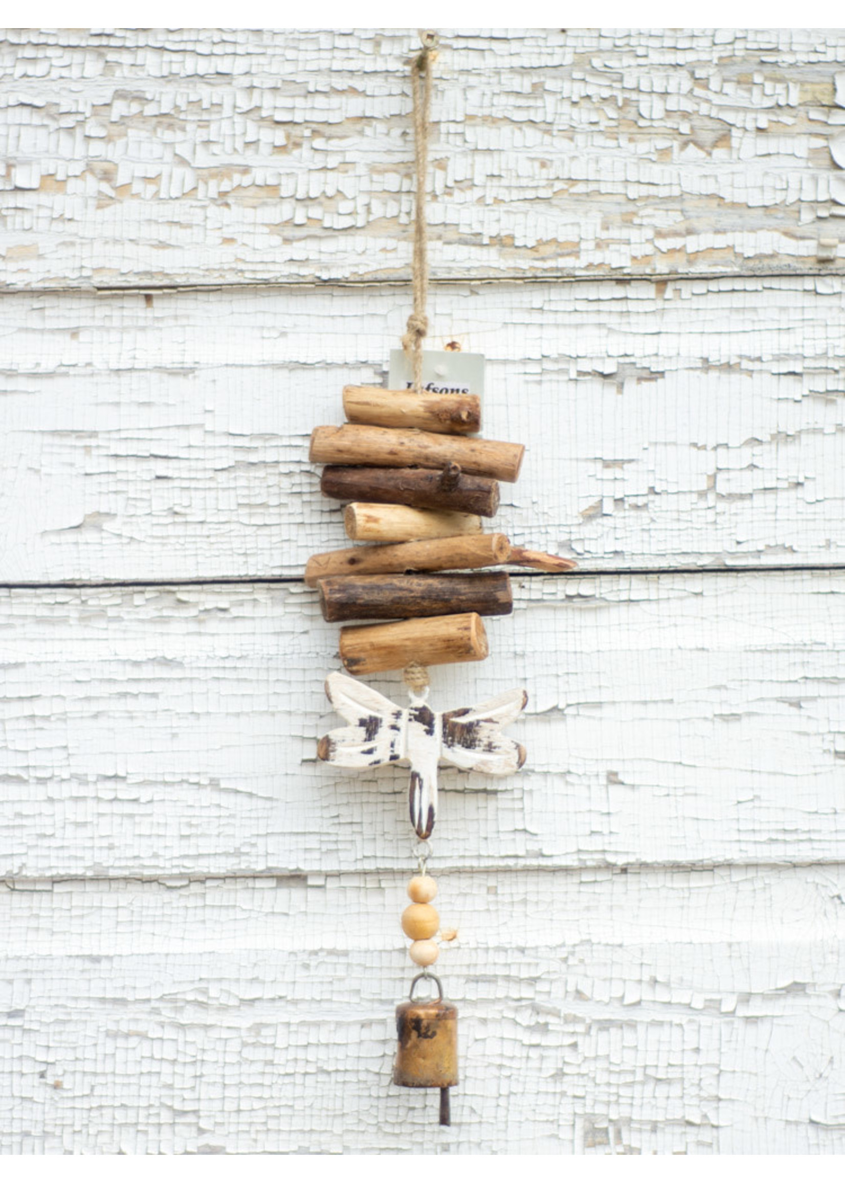 White Dragonfly Driftwood Bell Chime