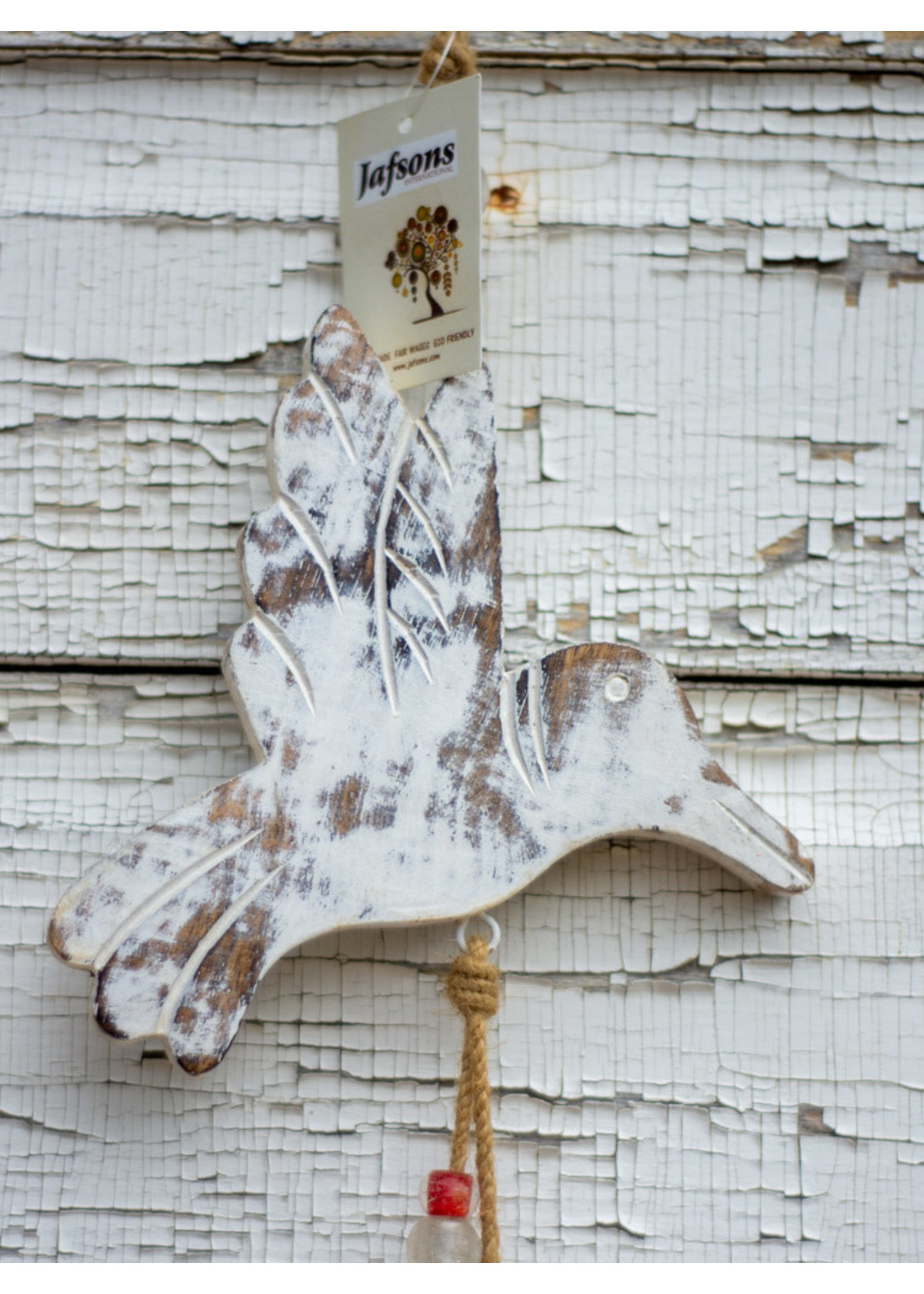 White Hummingbird Mango Wood Bell Chime