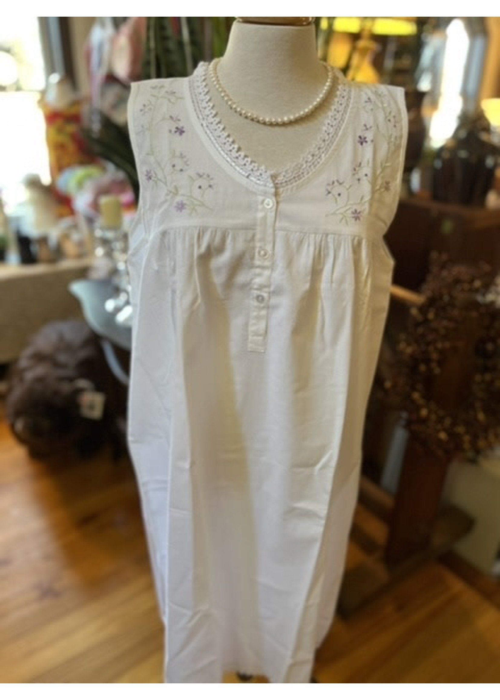 Nice n' Comfy Embroidered Cotton Nightgown with Purple Flowers