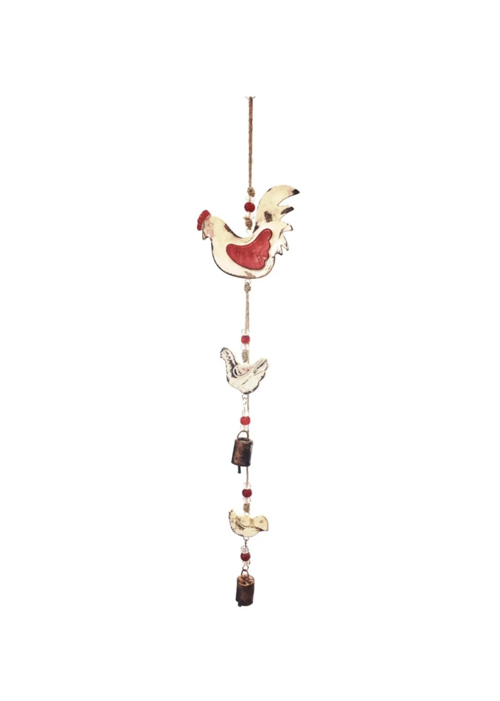 Mango Wood Bell Chimes - Chickens Vintage White 32"