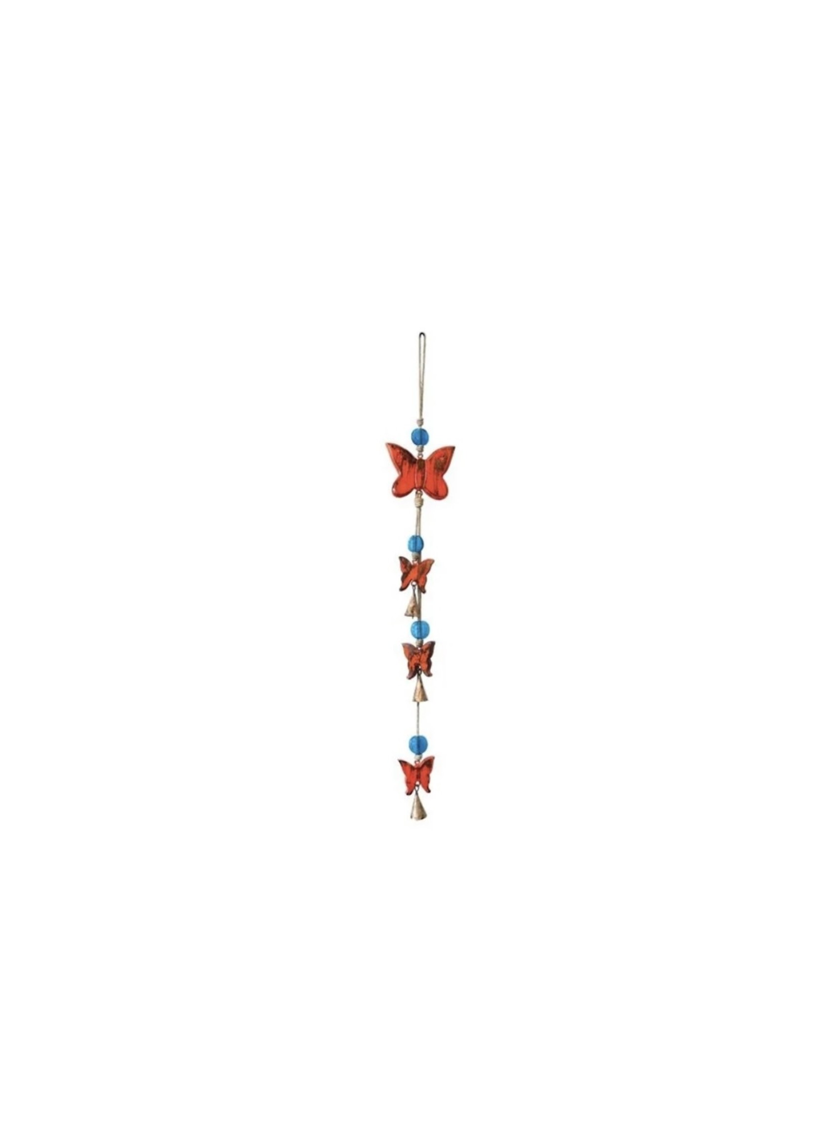 Mango Wood Bell Chimes - Butterflies Vintage Orange 30"