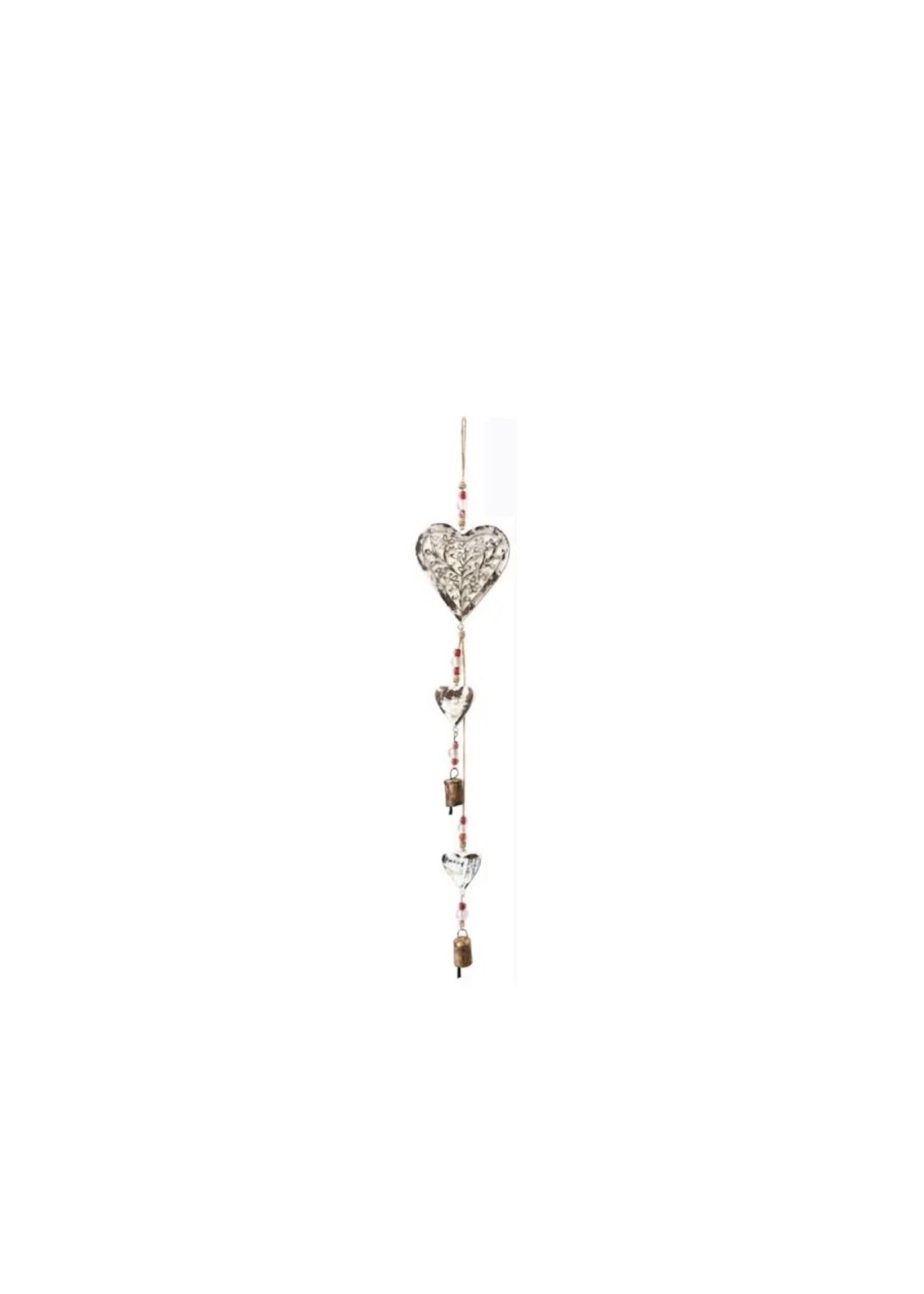 Mango Wood Bell Chimes - Hearts Vintage White 32"