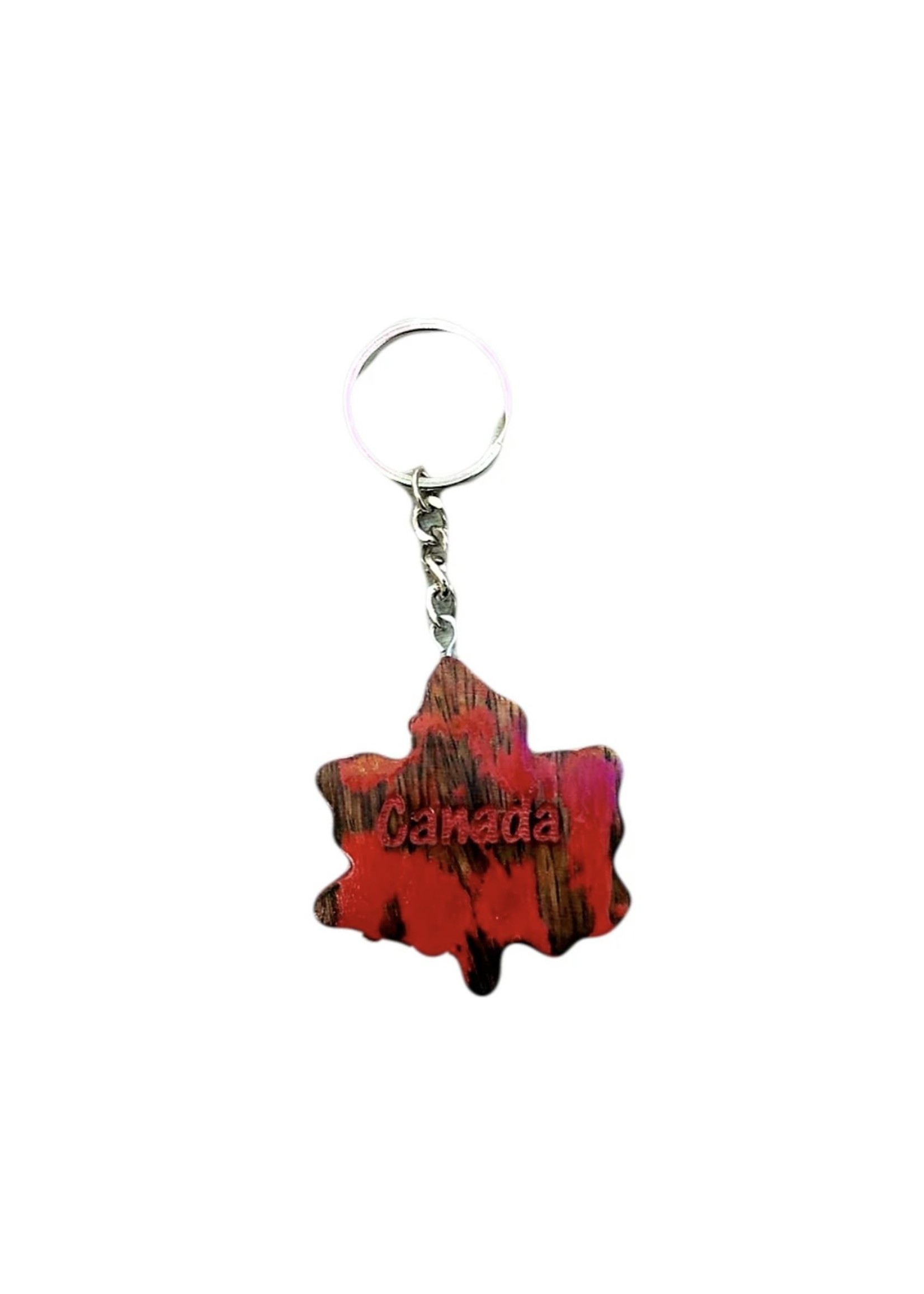 Mango Wood Keychain - Maple Leaf CANADA - Vintage Red