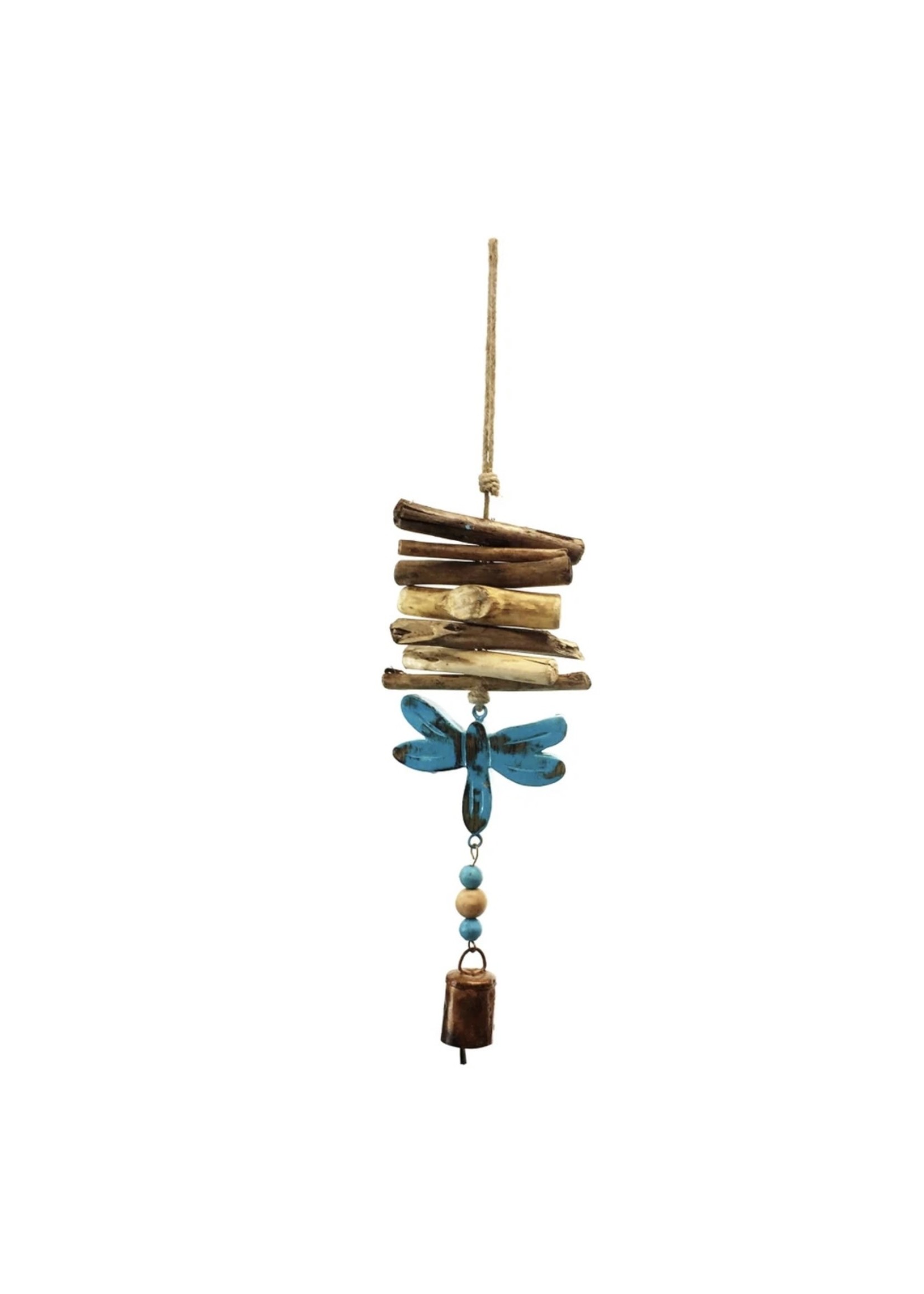 Driftwood Bell Chimes - Dragonfly Vintage Blue 18"