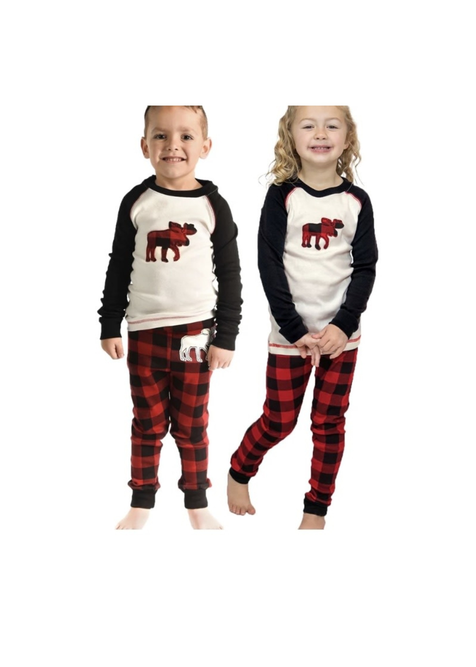 Lazy One Moose Plaid Kid's Long Sleeve PJ's