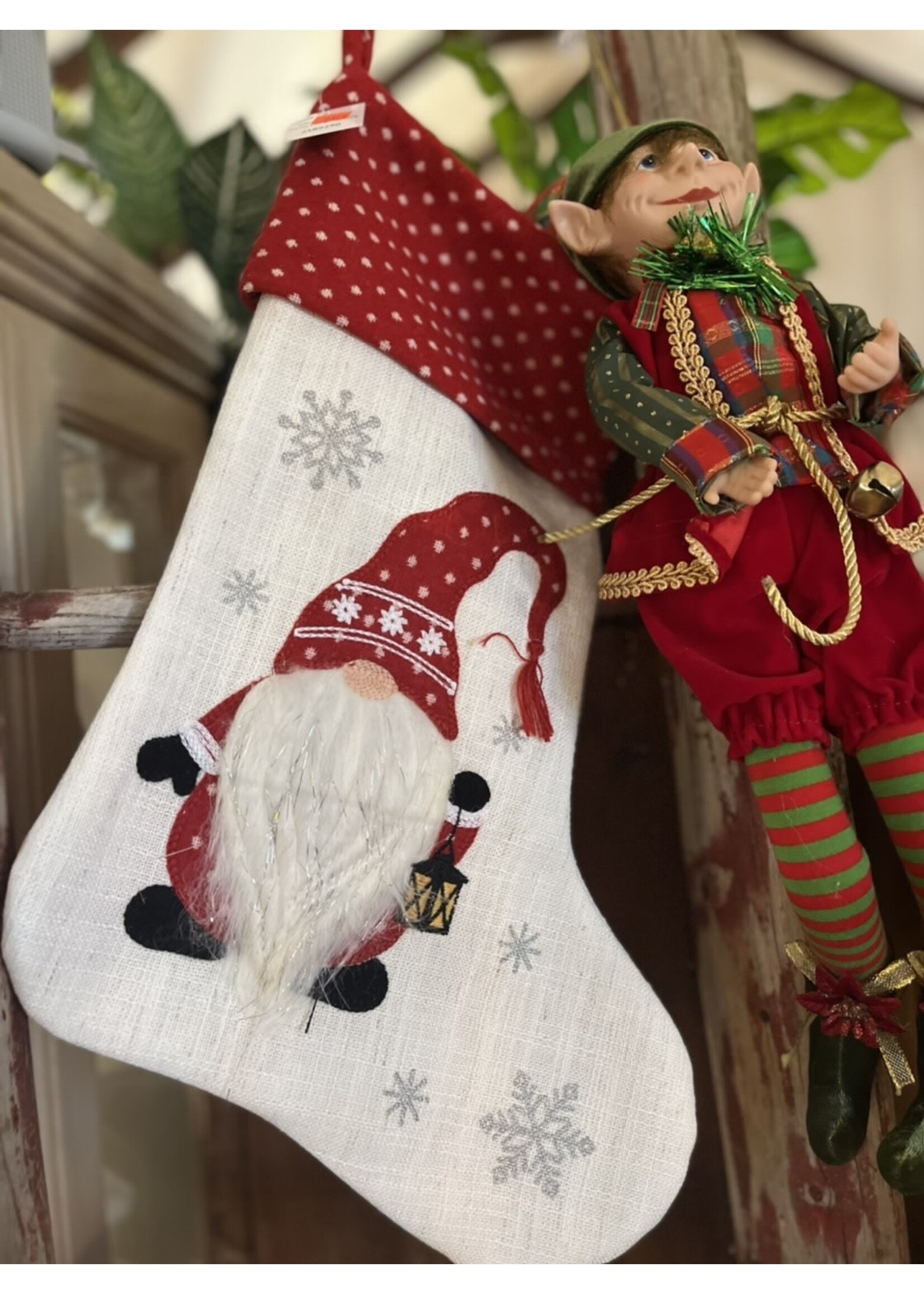 Gnome W Red Hat Christmas Stocking