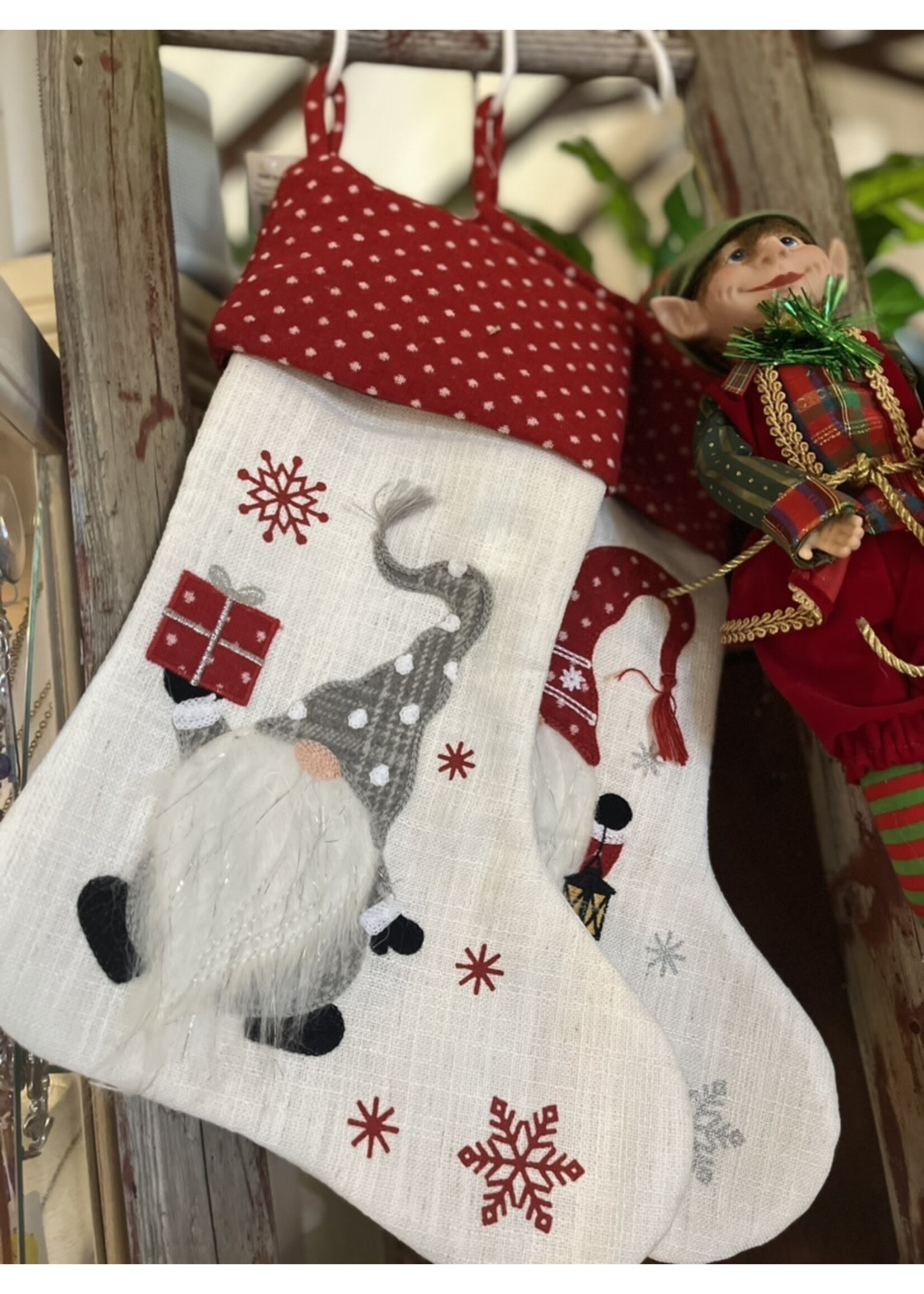 Gnome Christmas Stocking with Grey Hat - 20”