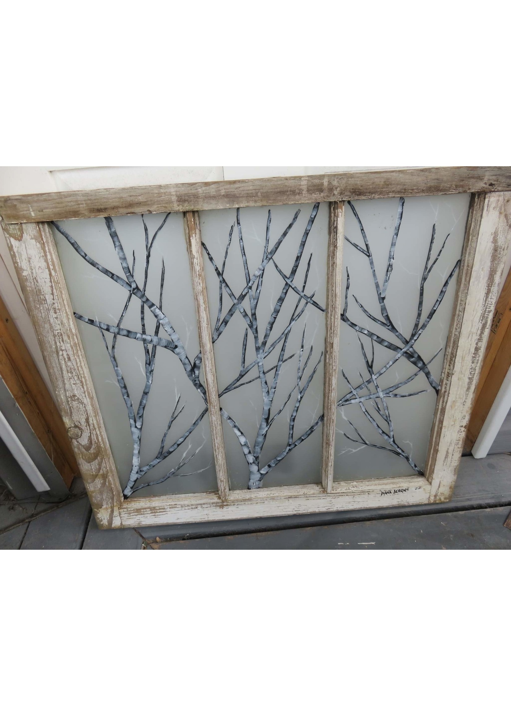 Diana Jenkins Hand Painted Antique Window - Birches - PICK UP ONLY