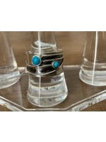 Monica Mehta Sterling Silver Ring set with 2 Turquoise Stones - SZ 10