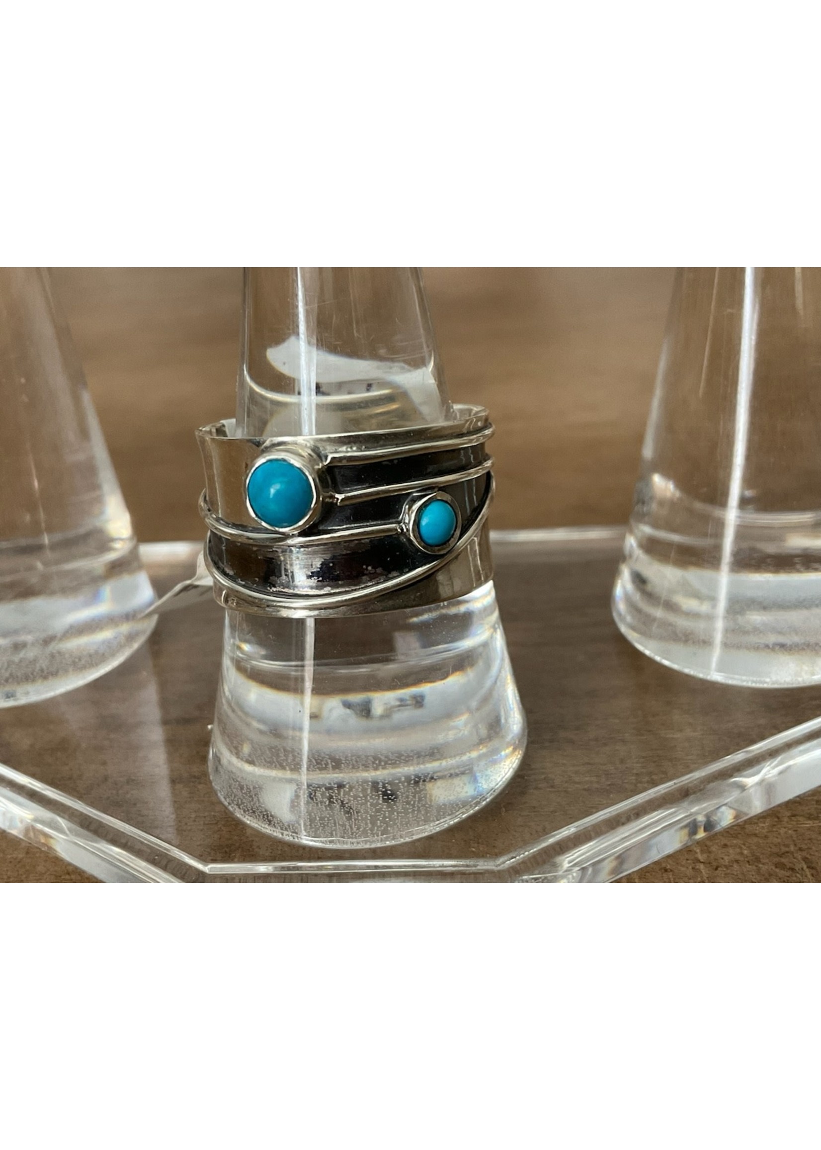 Monica Mehta Sterling Silver Ring set with 2 Turquoise Stones - SZ 9