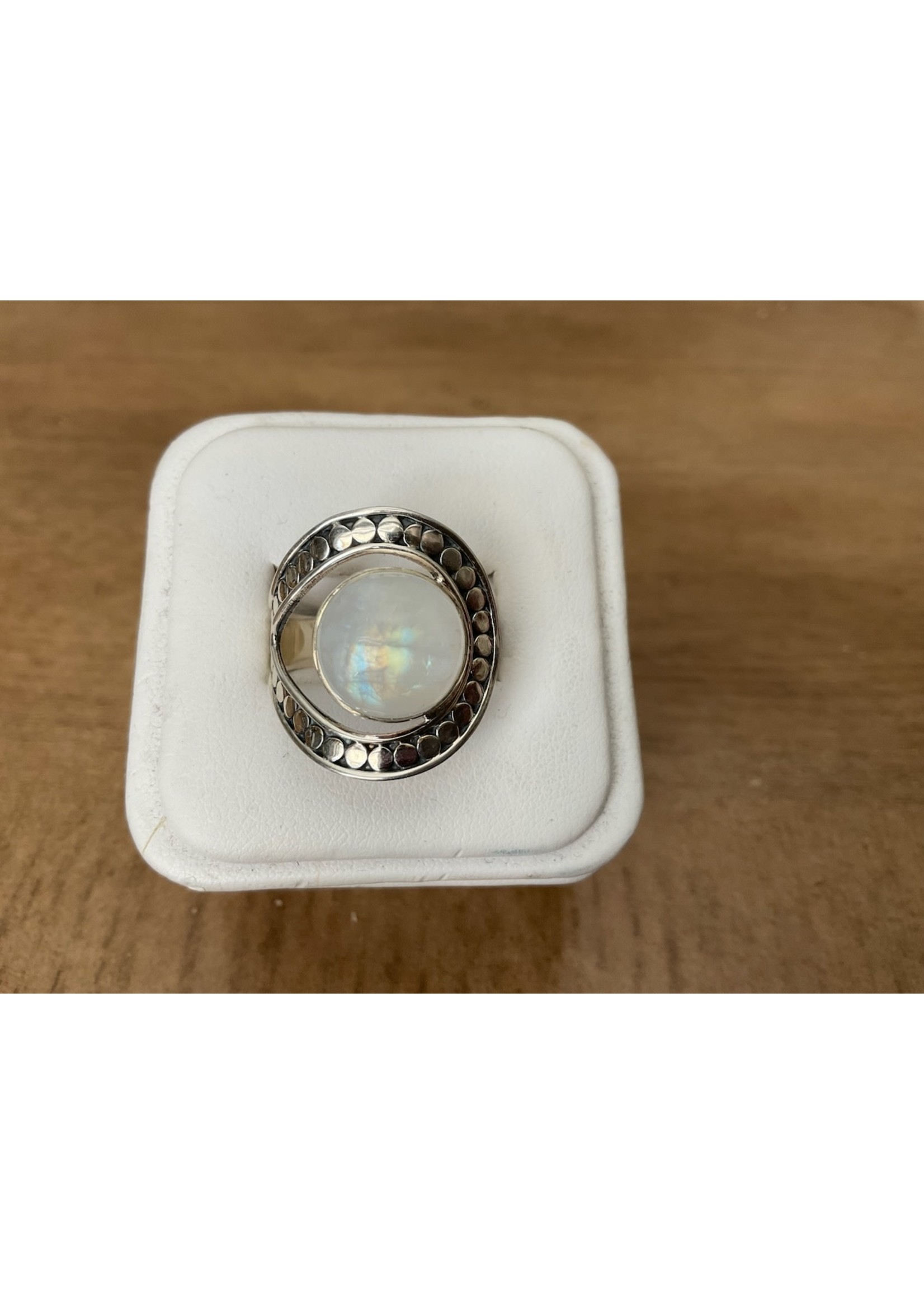 Monica Mehta Sterling Silver Adjustable Ring with Large Moonstone - SZ10