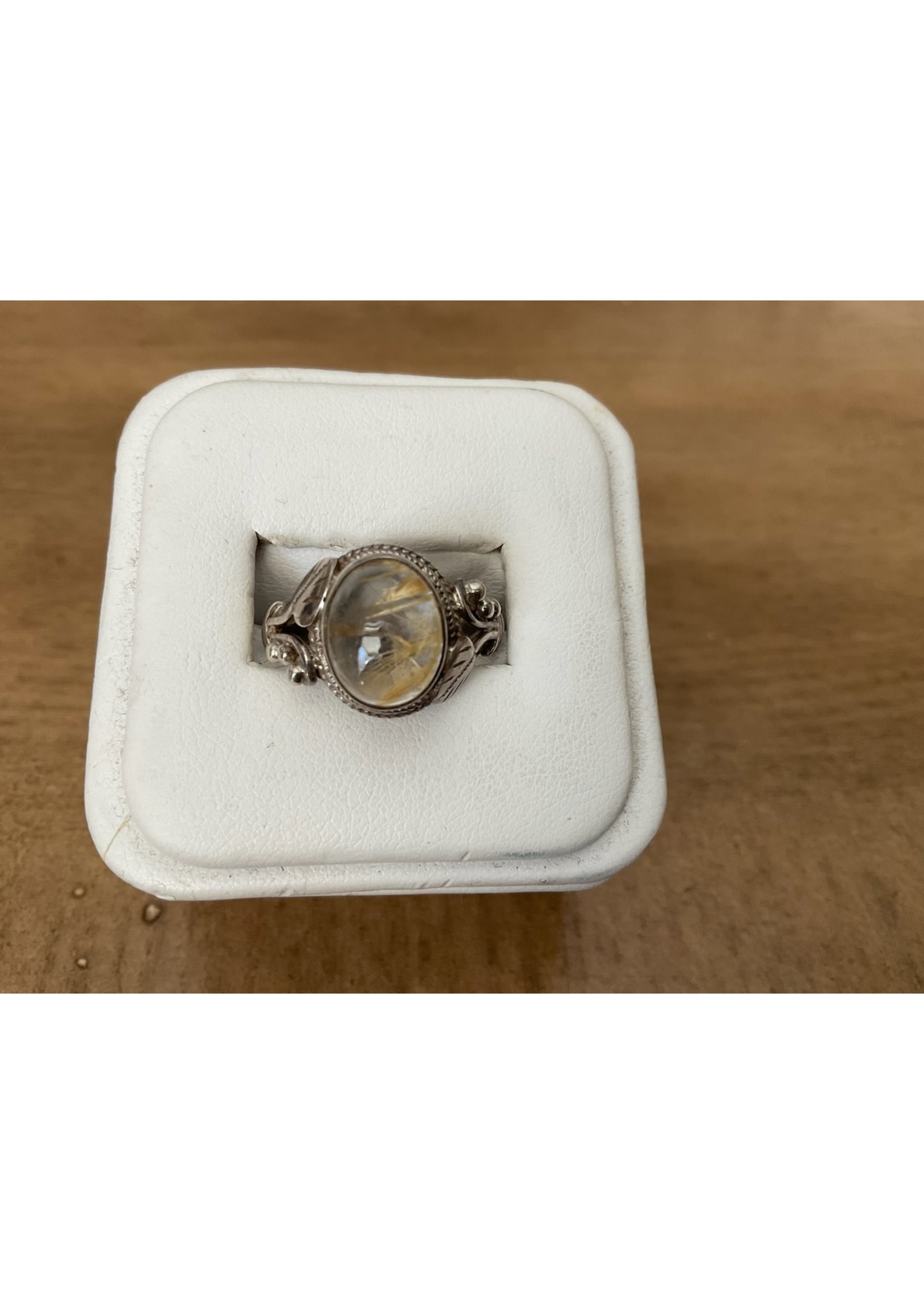 Designer Rutilated Quartz Sterling Silver Ring - Size 8