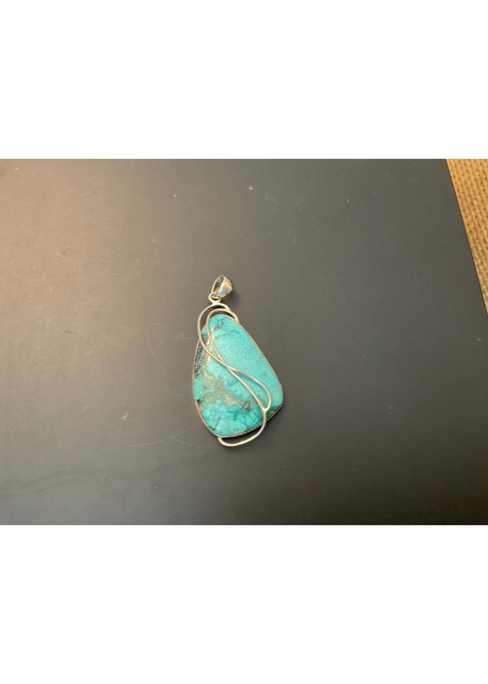 Turquoise Pendant set in Stirling Silver - 2 1/2”