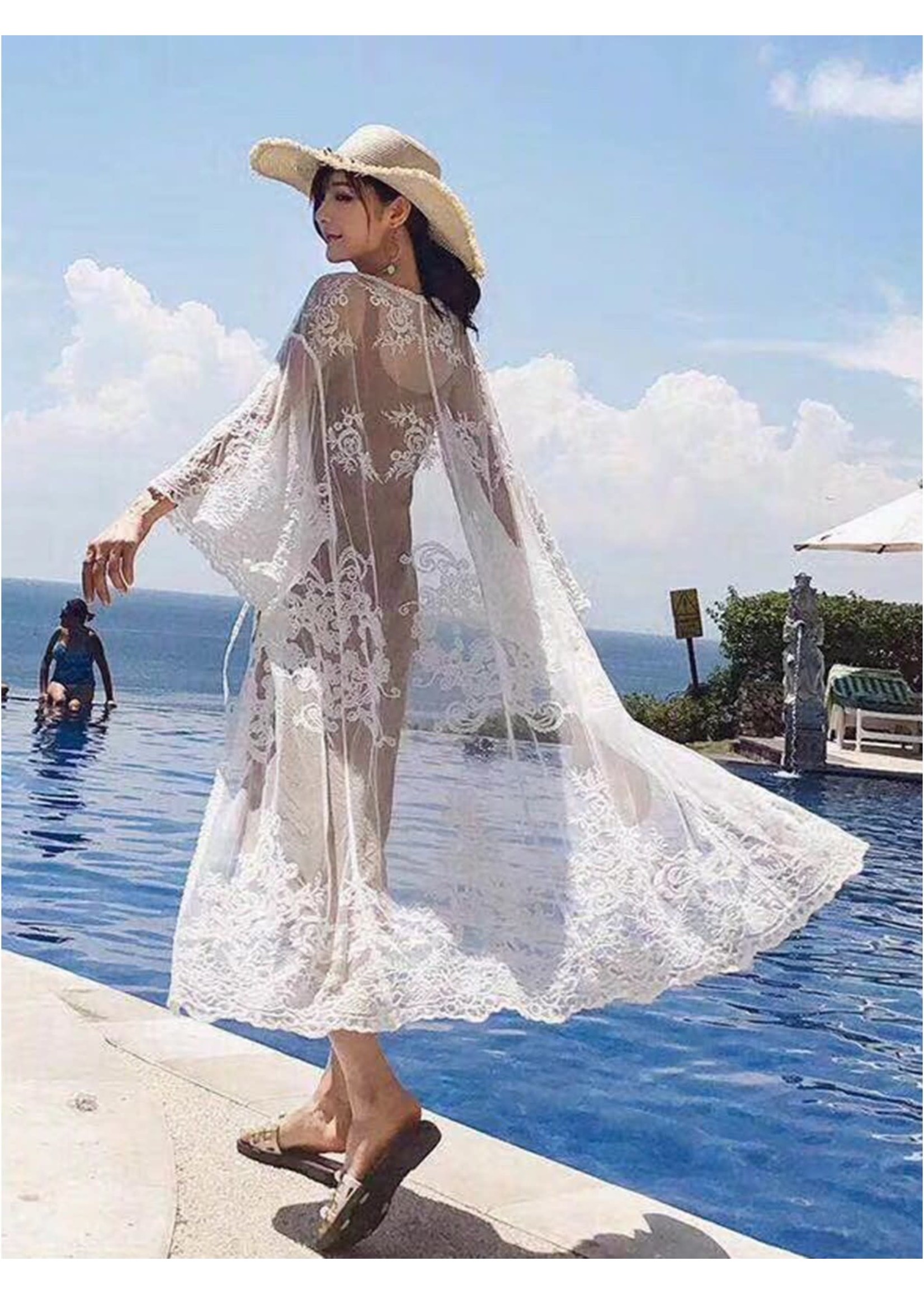 Lace Kimono W/ Embroidered Pattern