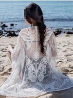Lace Kimono W/ Button Clasp - Butterfly Pattern