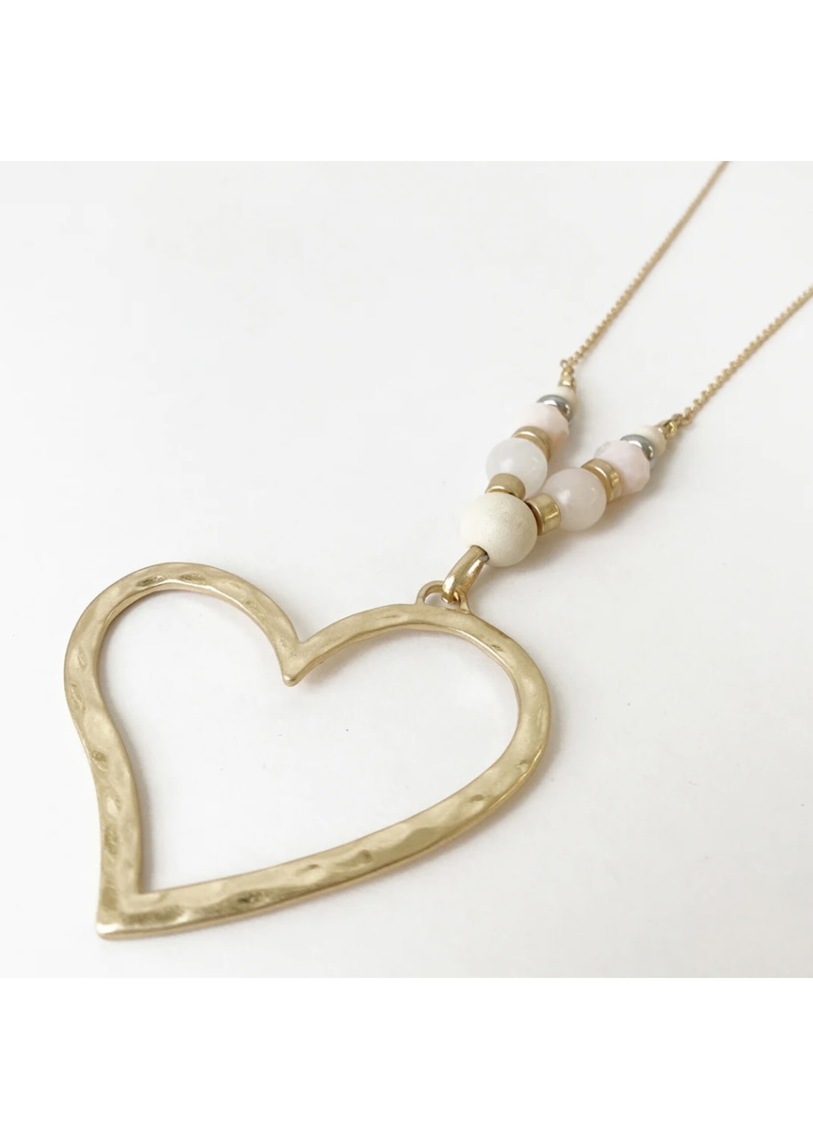 Big Hammered Metal Heart Necklace - Gold