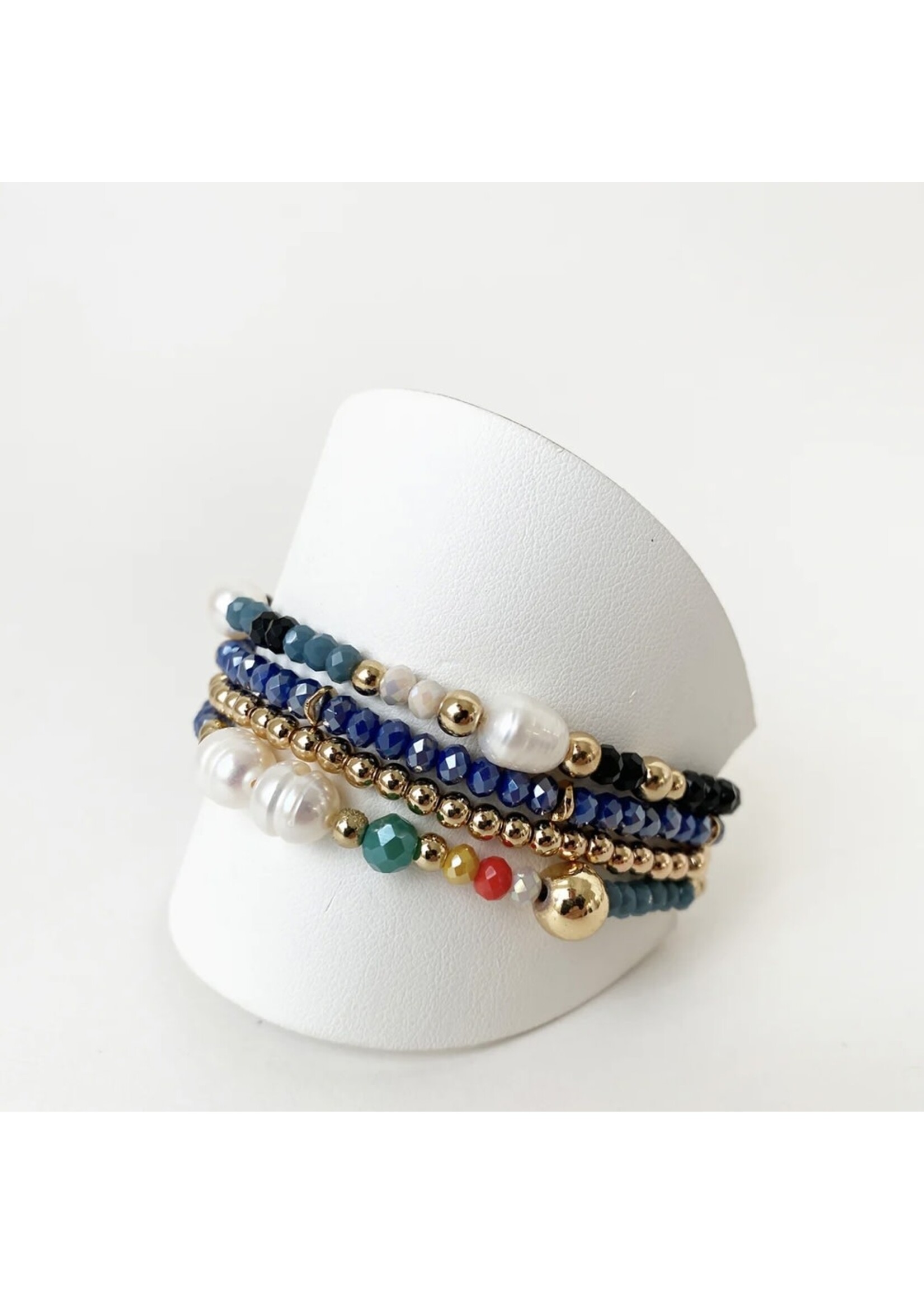 Wrap Nracelet w Beads & Pearl - Blue