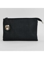 Caracol Black X-Body Bag with Multi Pockets & Removable Adjustable Straps & Wristlet - Linen Textured