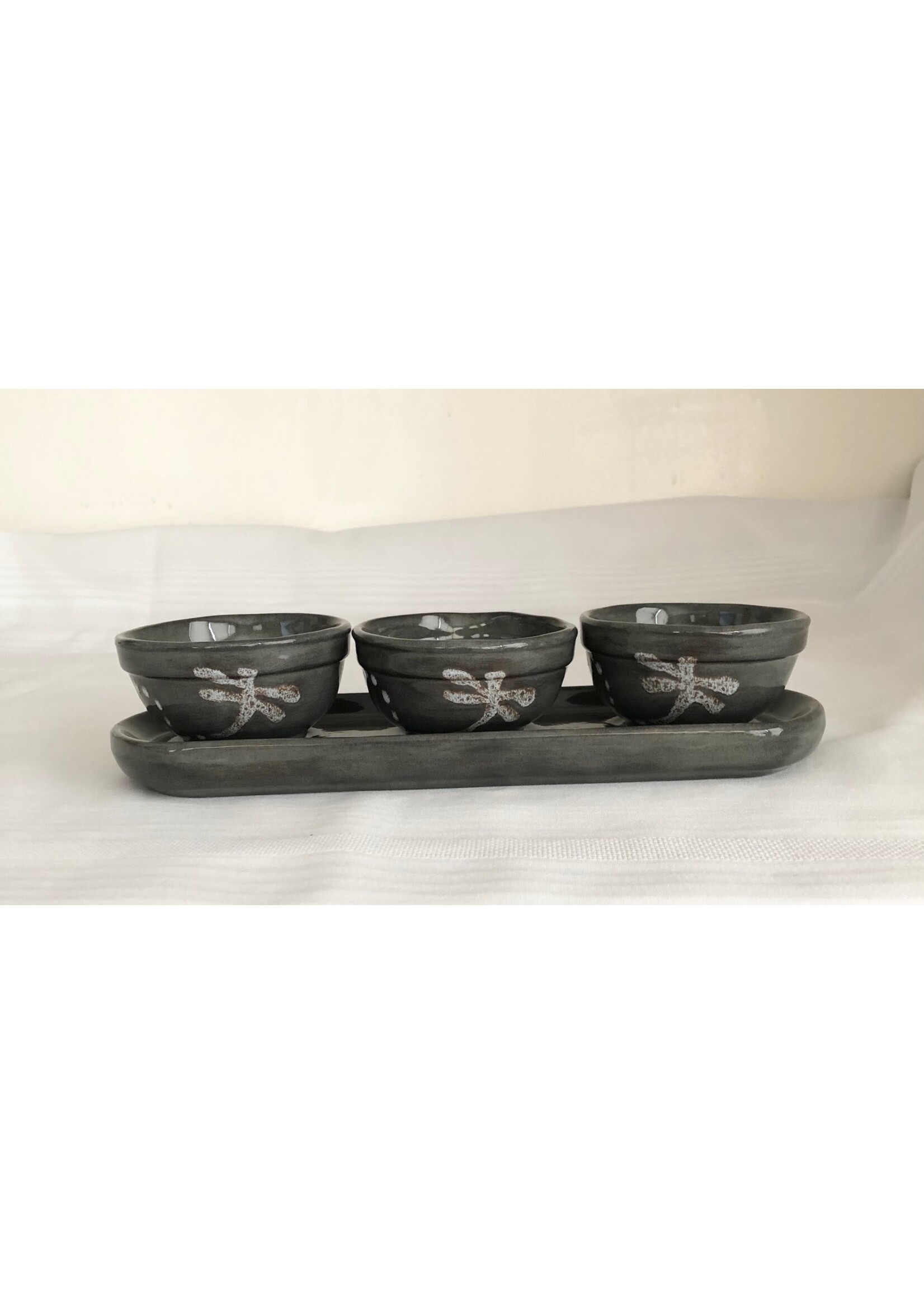 Clayworks Handcrafted Pottery Dipping Set w Dragonfly - PICK UP ONLY